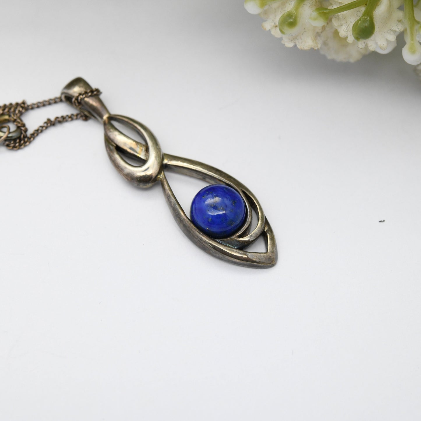 Vintage Sterling Silver Lapis Lazuli Pendant Necklace