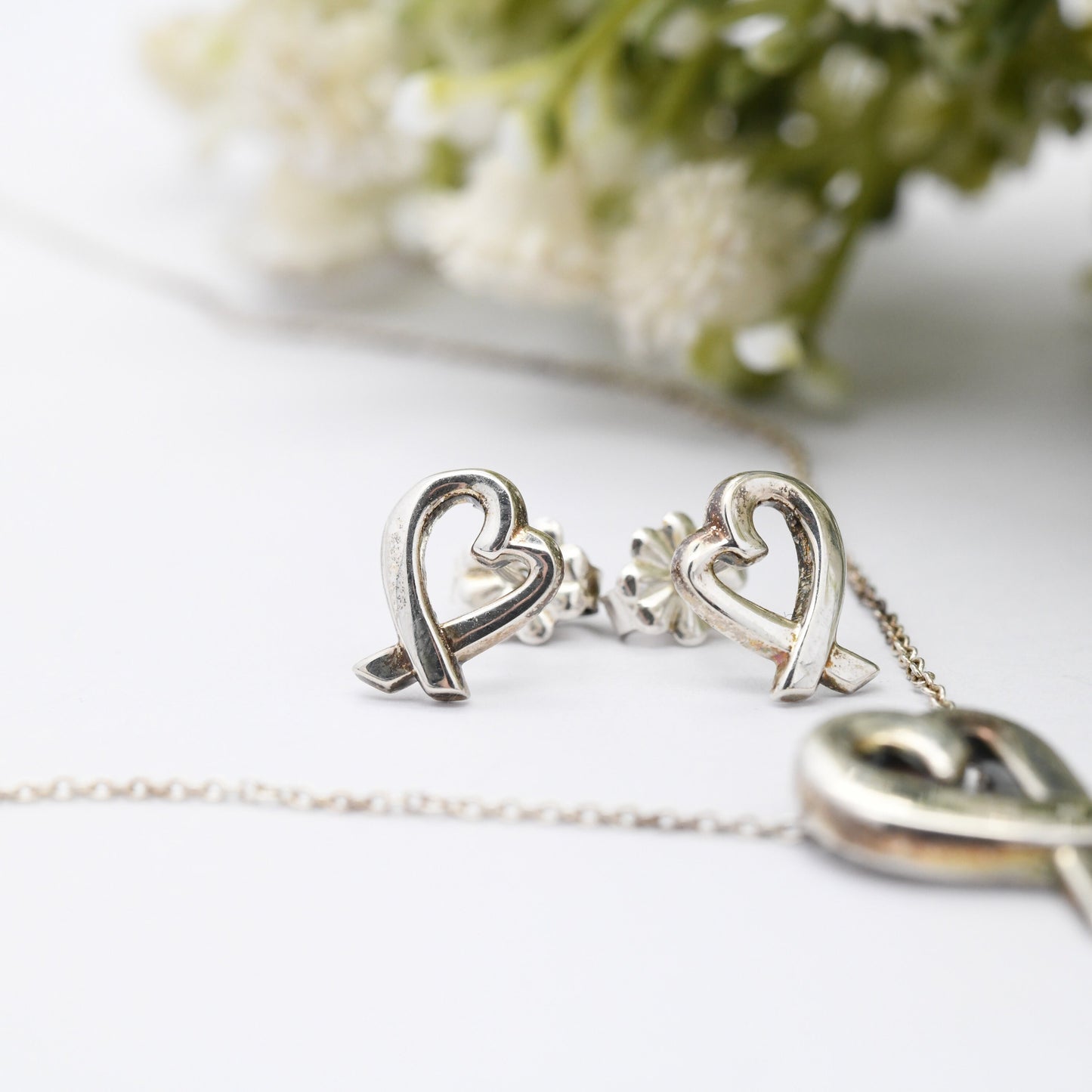 Tiffany & Co Paloma Picasso Loving Heart Pendant and Earrings Sterling Silver Jewellery Set - Signed Designer Jewellery