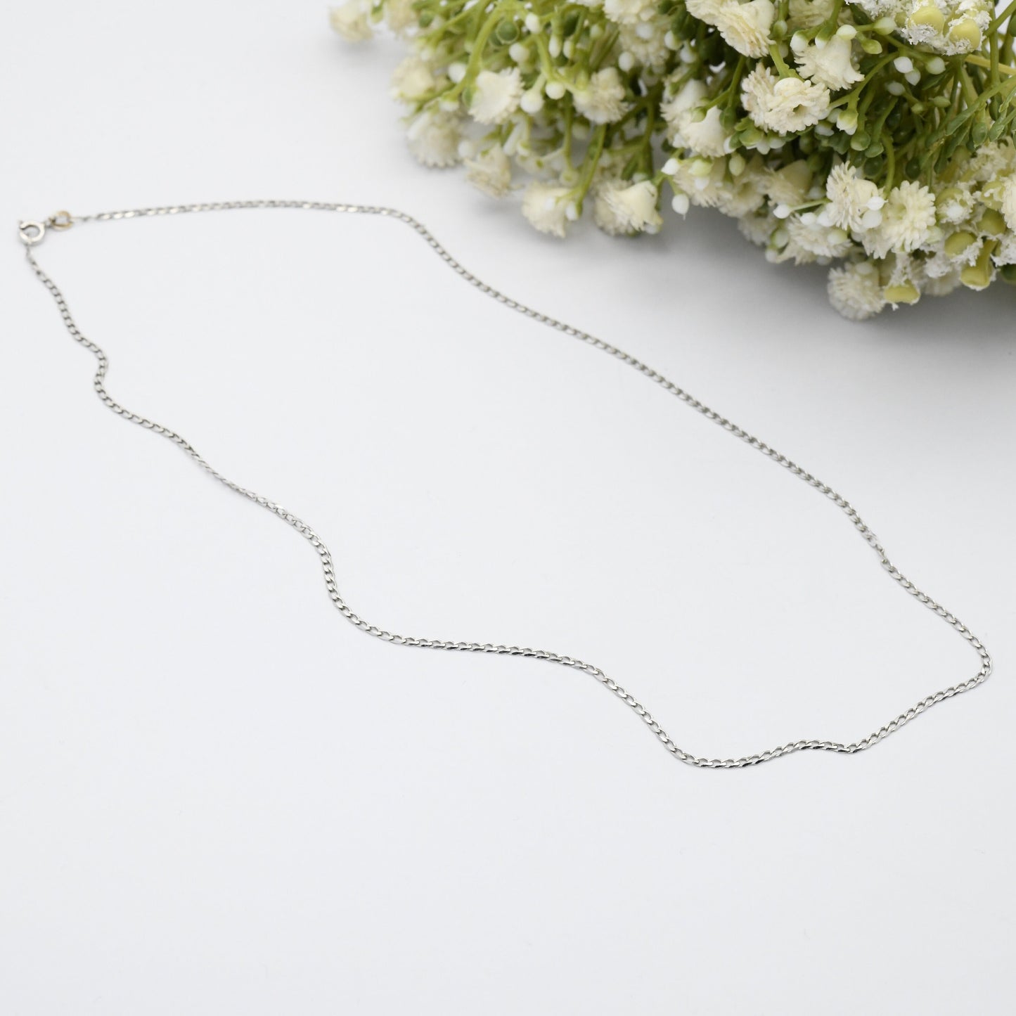 9ct White Gold Flat Curb Link Chain Necklace
