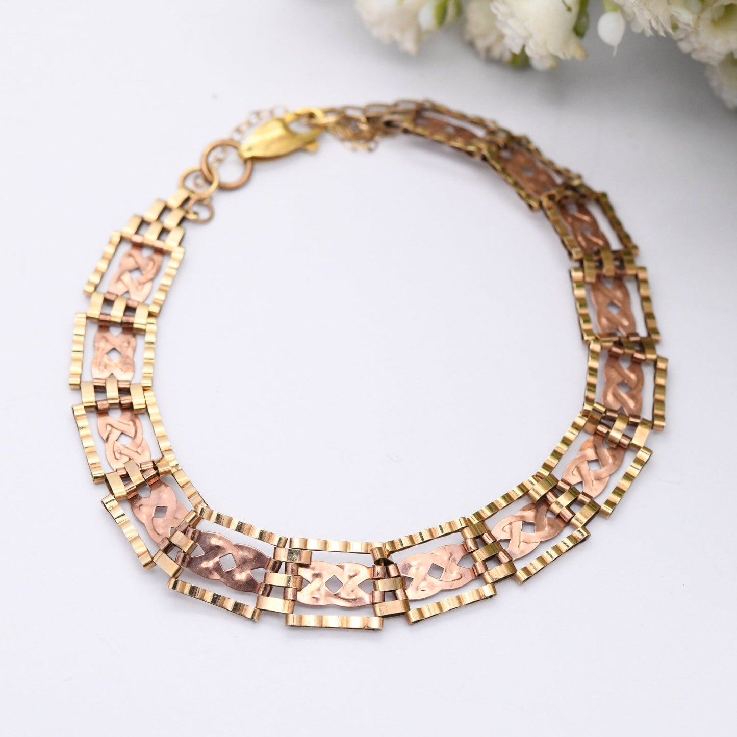Vintage 9ct Rose Gold Gate Link Chain Bracelet with Safety Chain