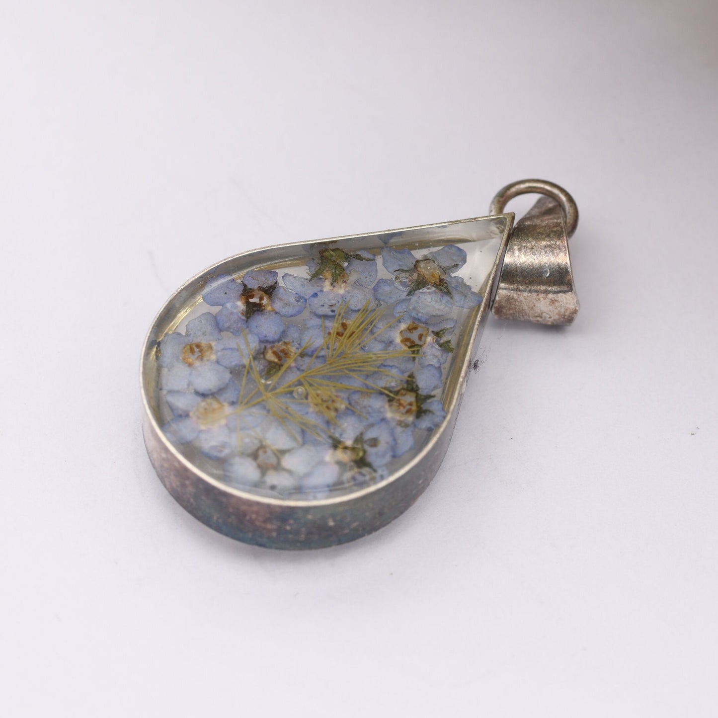 Sterling Silver Forget-Me-Not Flower Pendant - With Real Dried Flowers | Preserved in Resin | Gift for Her