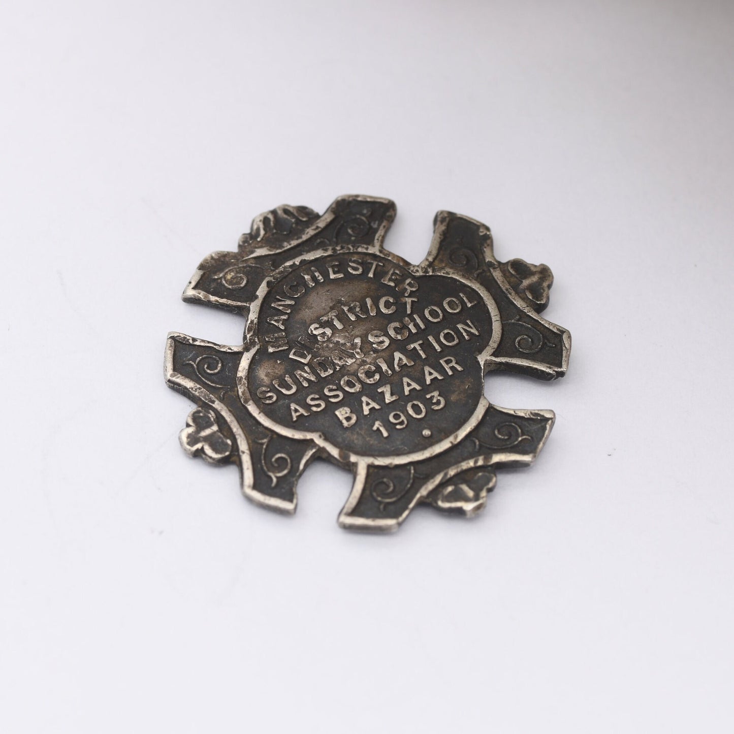 Antique 1903 Sterling Silver Token - Manchester District Sunday School Association Bazaar Fob | Religious Christian Collectable | Edwardian