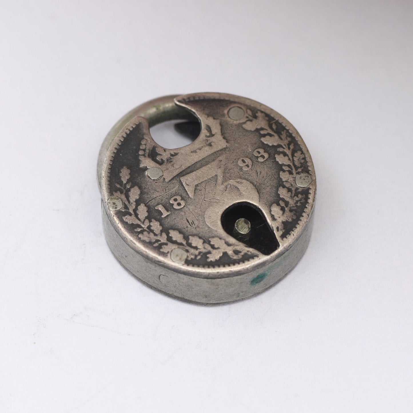Antique Silver 1893 Victoria Threepence Coin Padlock Clasp