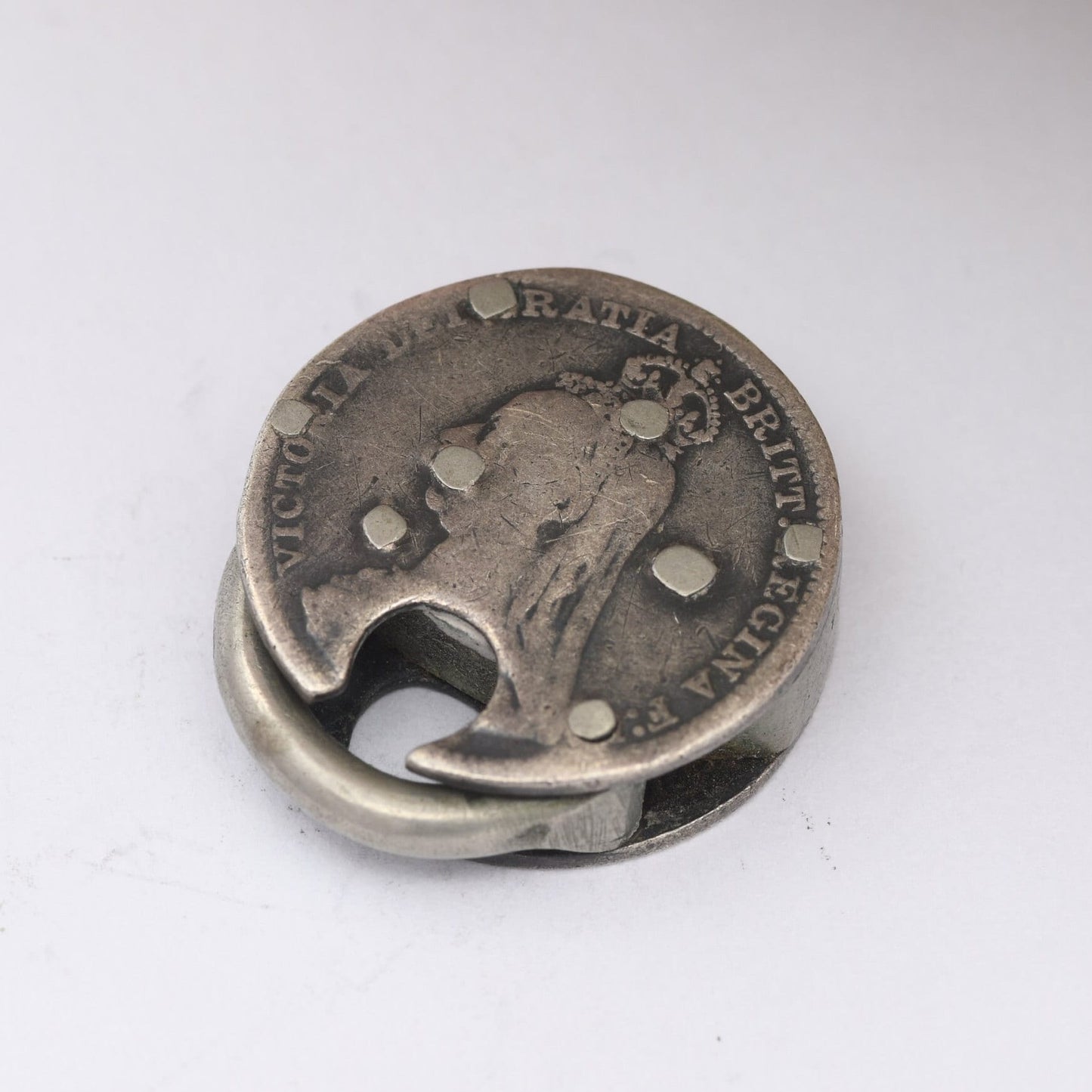 Antique Silver 1893 Victoria Threepence Coin Padlock Clasp