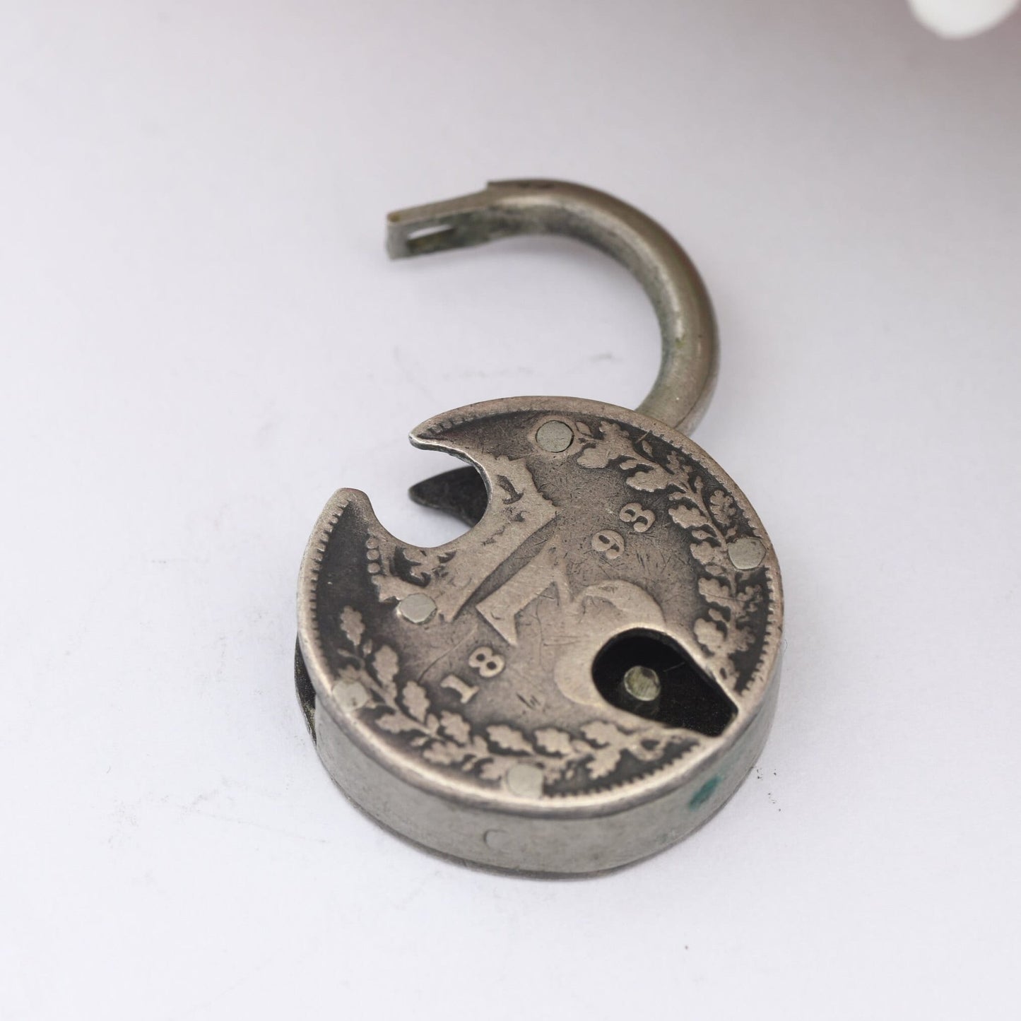Antique Silver 1893 Victoria Threepence Coin Padlock Clasp
