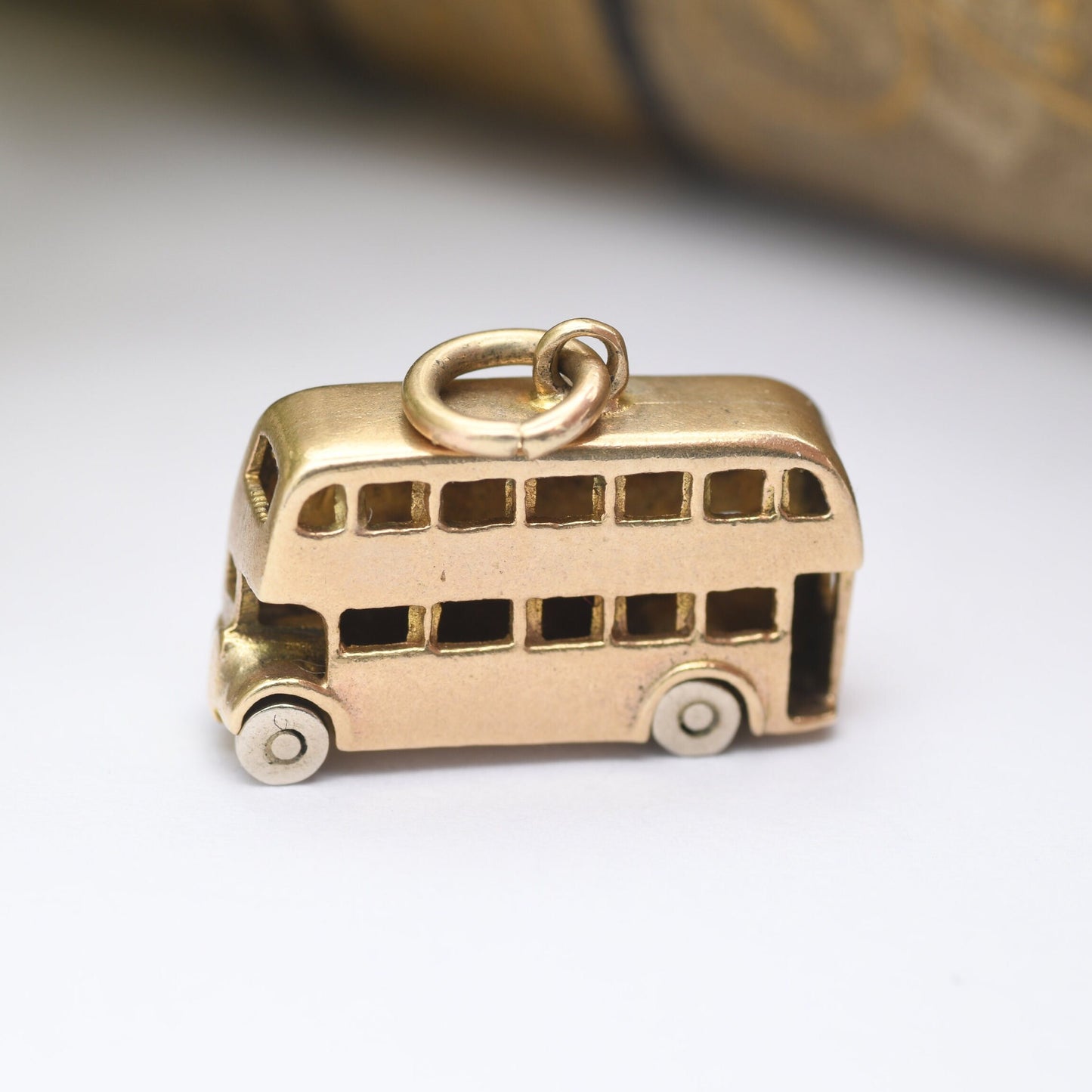 Vintage 9ct Gold Double Decker Bus Charm Pendant 1952 - with Spinning Wheels | Coronation Mark | London Red Bus | Retro Car Enthusiast