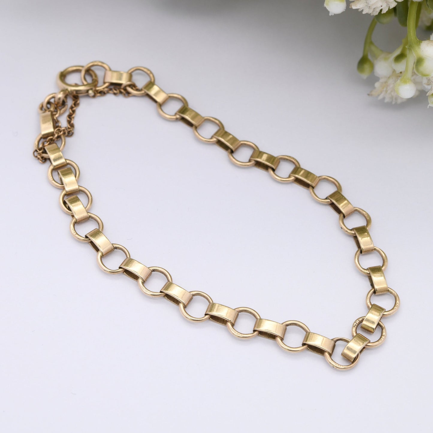 Vintage 9ct Gold Fancy Link Bar Chain Bracelet - Alternating Links | Charm Bracelet | with Safety Chain