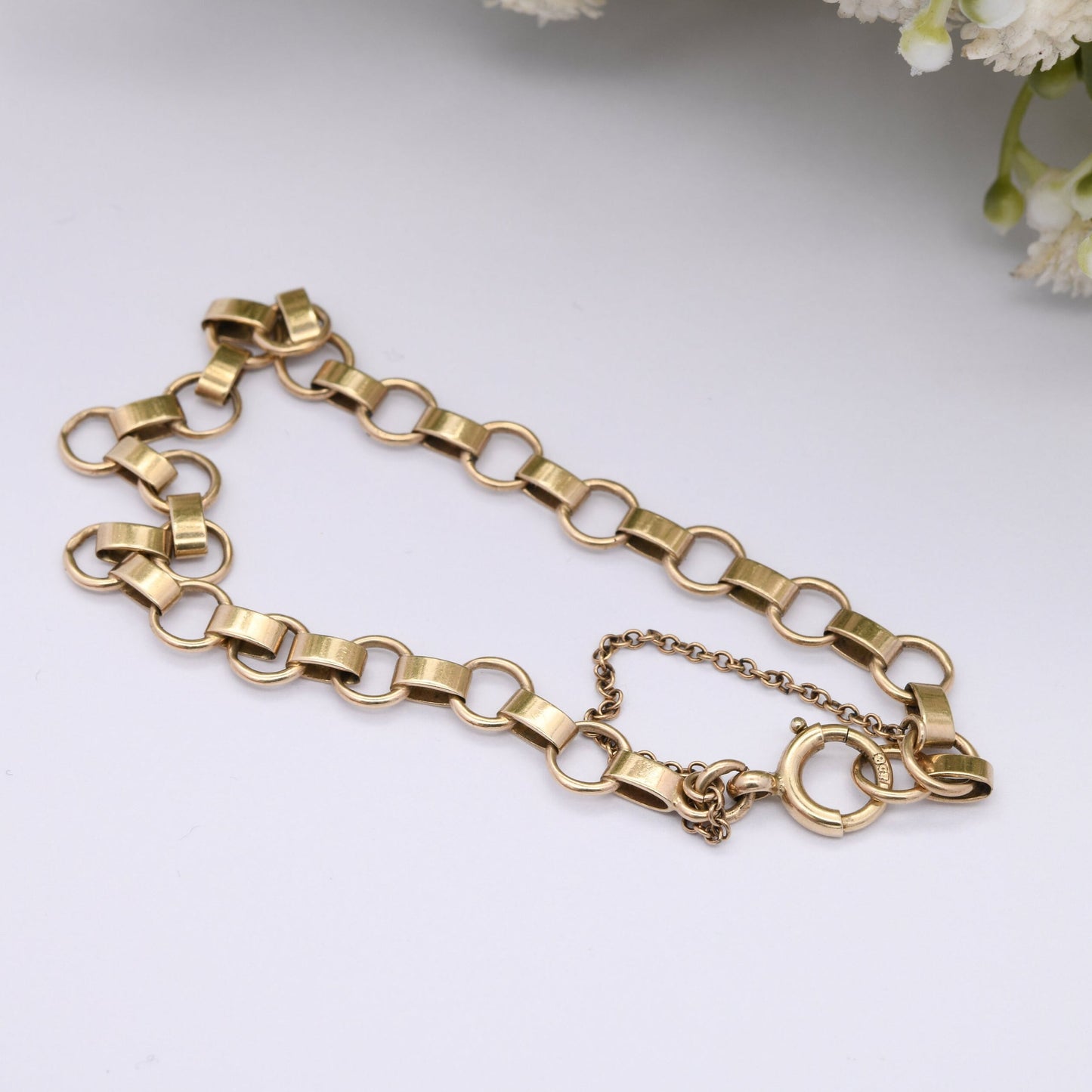 Vintage 9ct Gold Fancy Link Bar Chain Bracelet - Alternating Links | Charm Bracelet | with Safety Chain