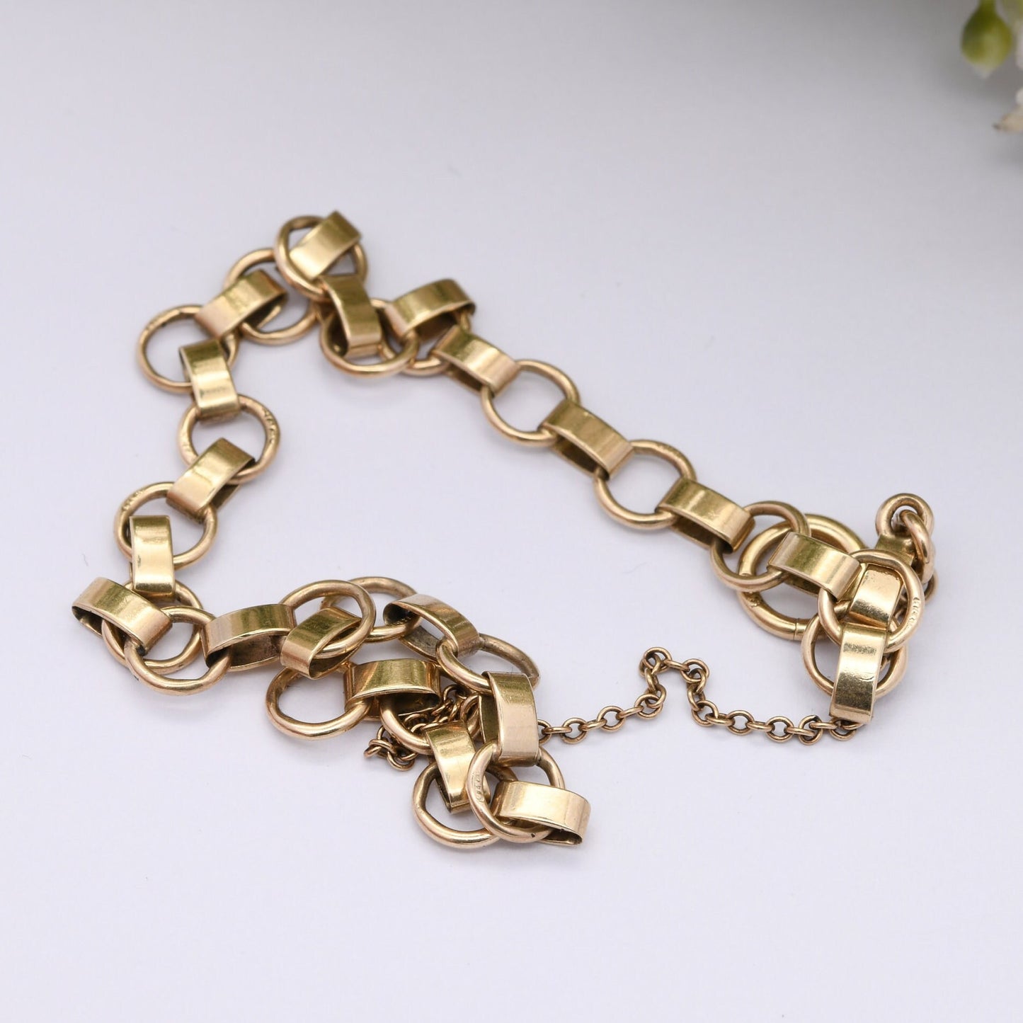 Vintage 9ct Gold Fancy Link Bar Chain Bracelet - Alternating Links | Charm Bracelet | with Safety Chain