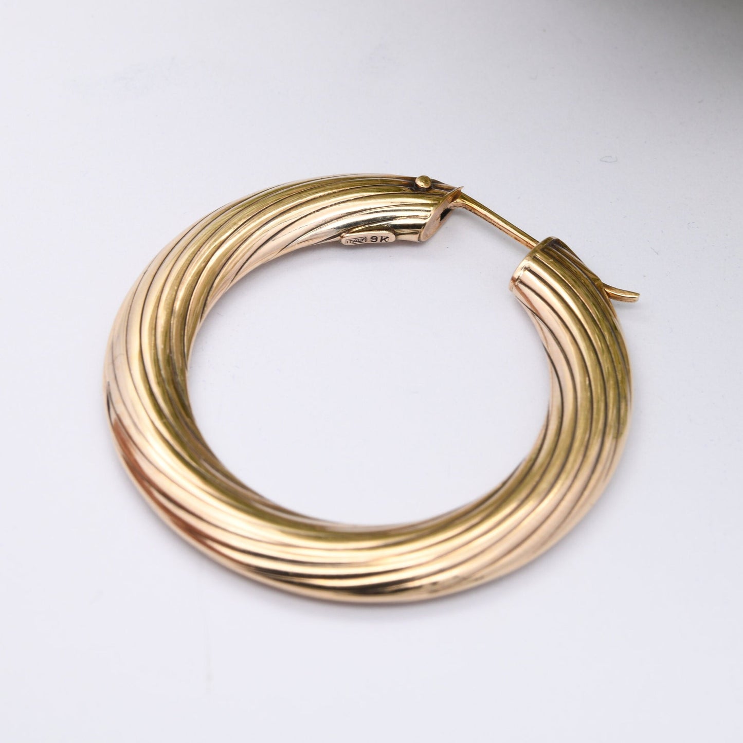 Vintage 9ct Gold Hoop Earrings 1990 - Chunky Hollow Hoops | Large Size 3.8cm Diameter | Made in Italy