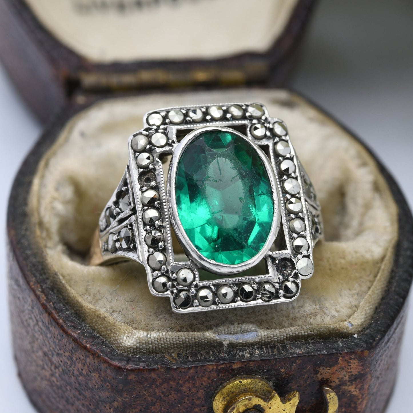 Antique Art Deco 9ct Gold & Sterling Silver Statement Ring