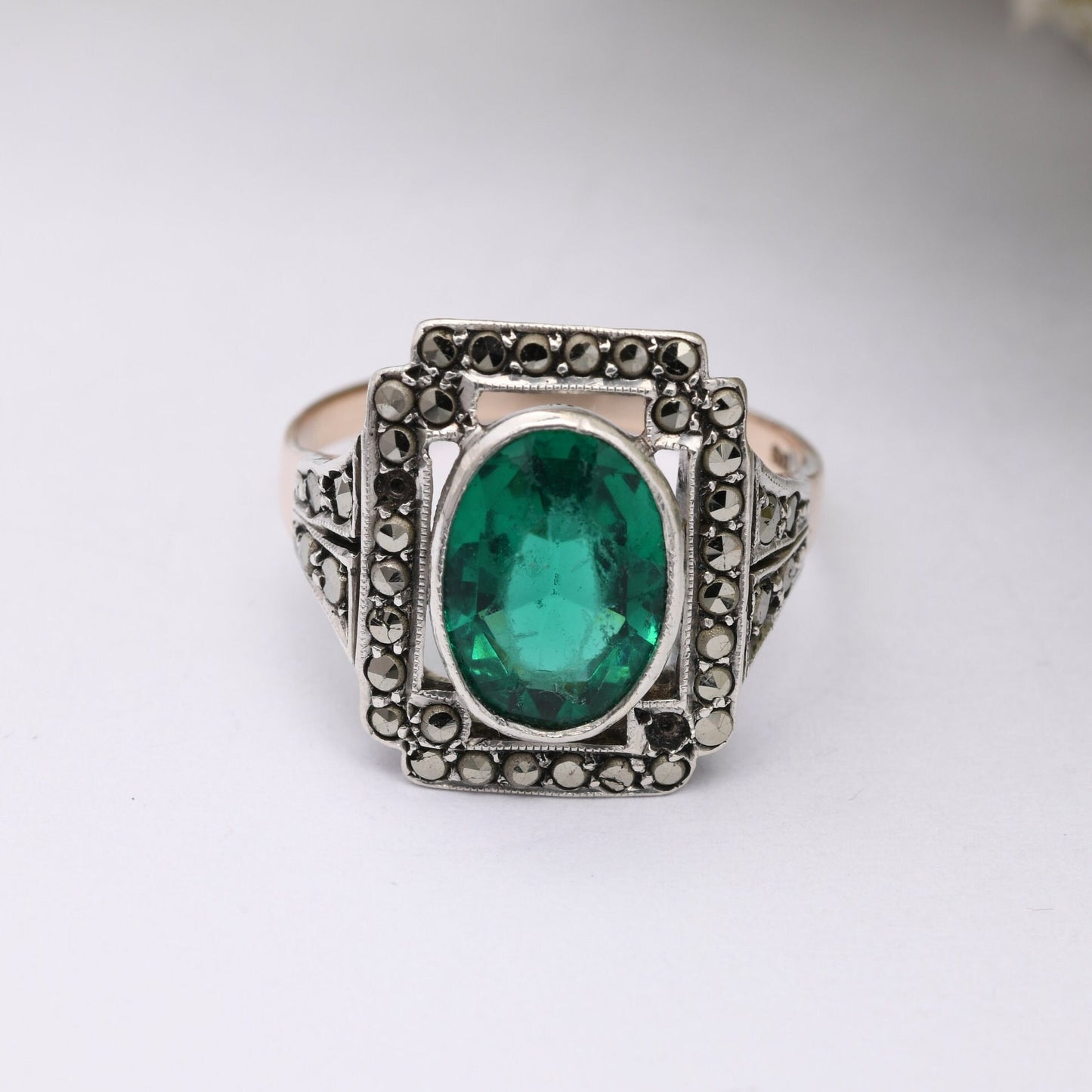 Antique Art Deco 9ct Gold & Sterling Silver Statement Ring