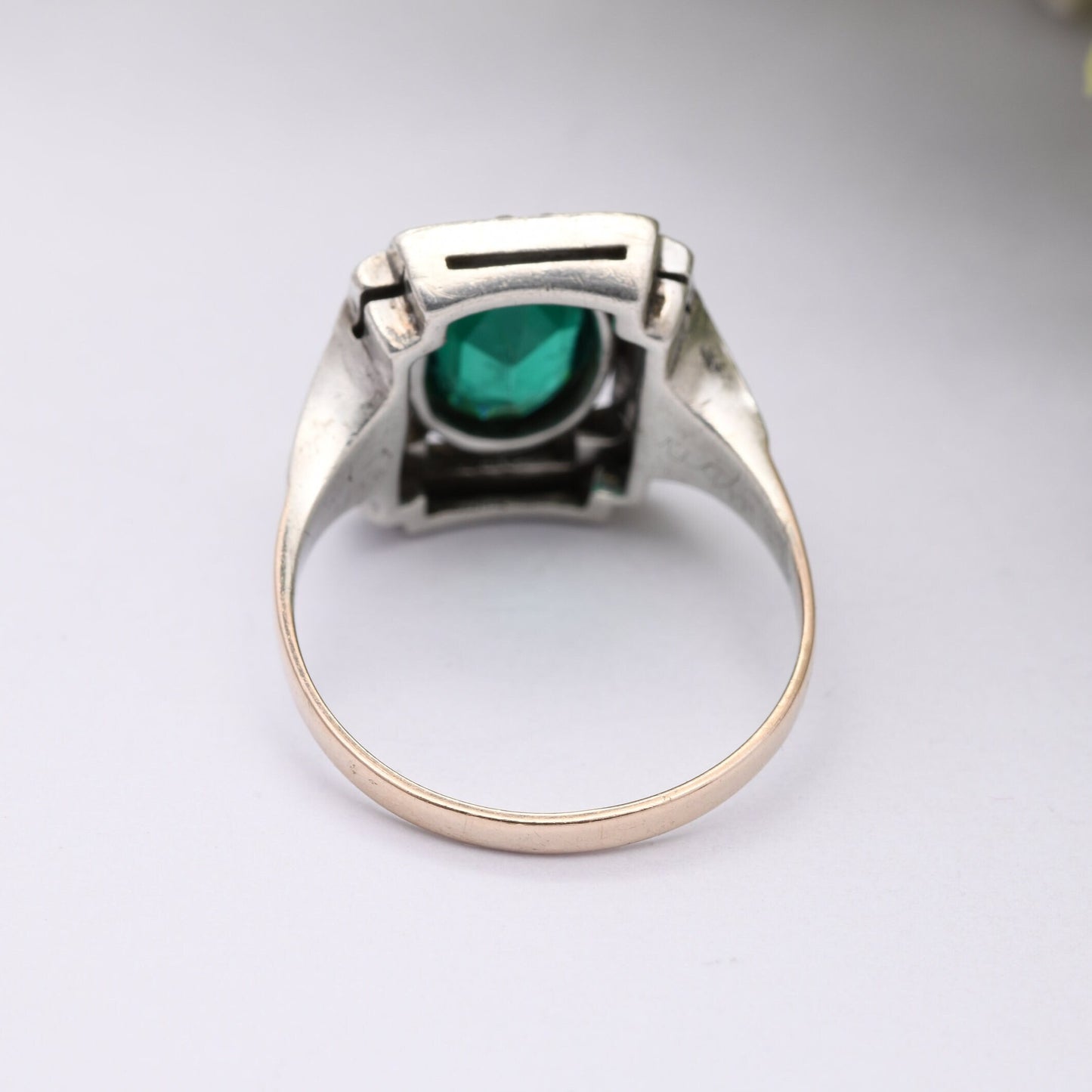 Antique Art Deco 9ct Gold & Sterling Silver Statement Ring