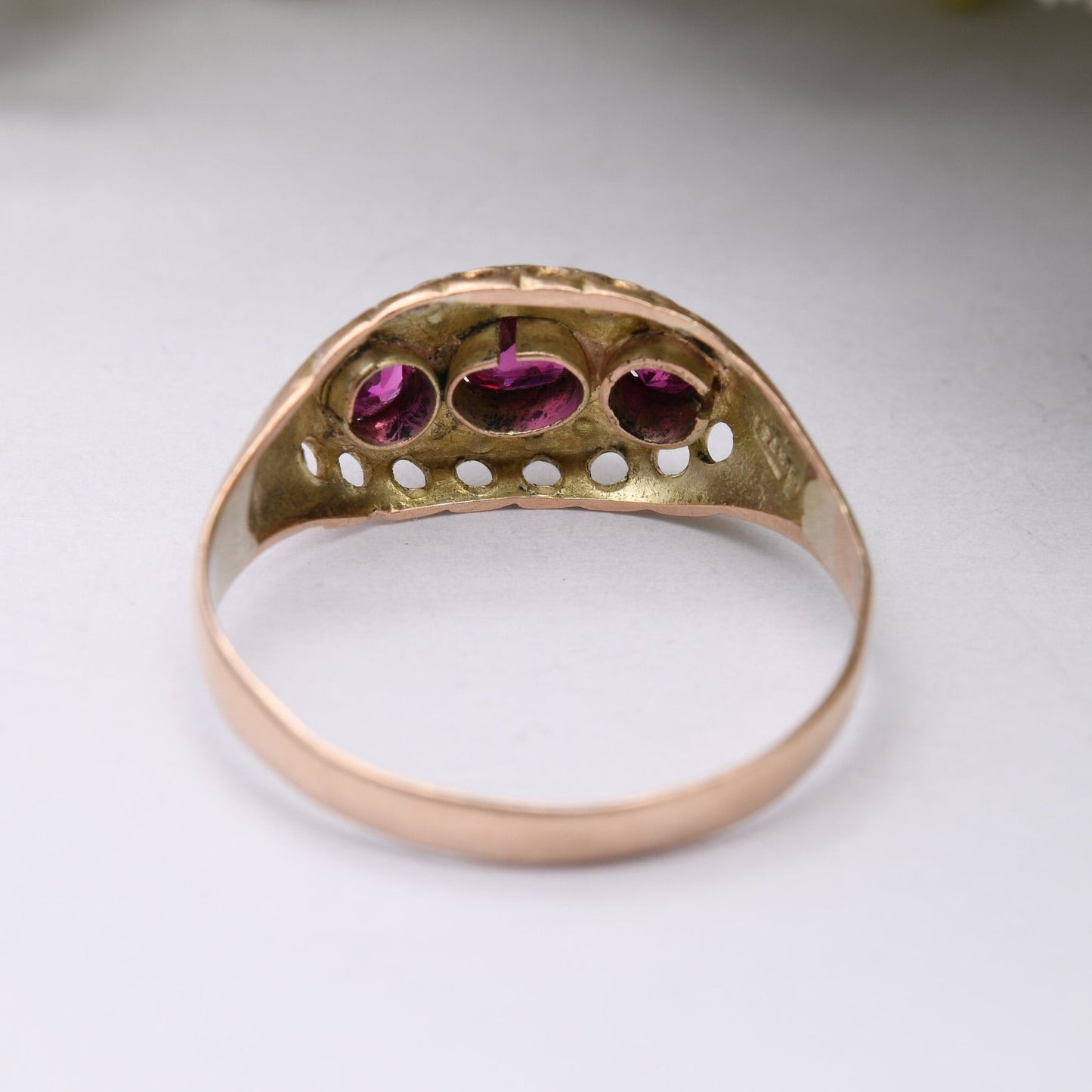 Antique 9ct Gold Ruby Diamond Boat Ring 1912 Chester
