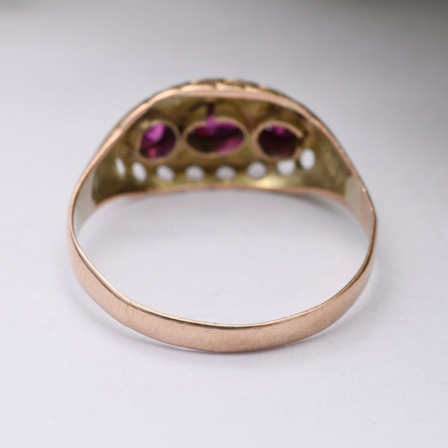 Antique 9ct Gold Ruby Diamond Boat Ring 1912 Chester