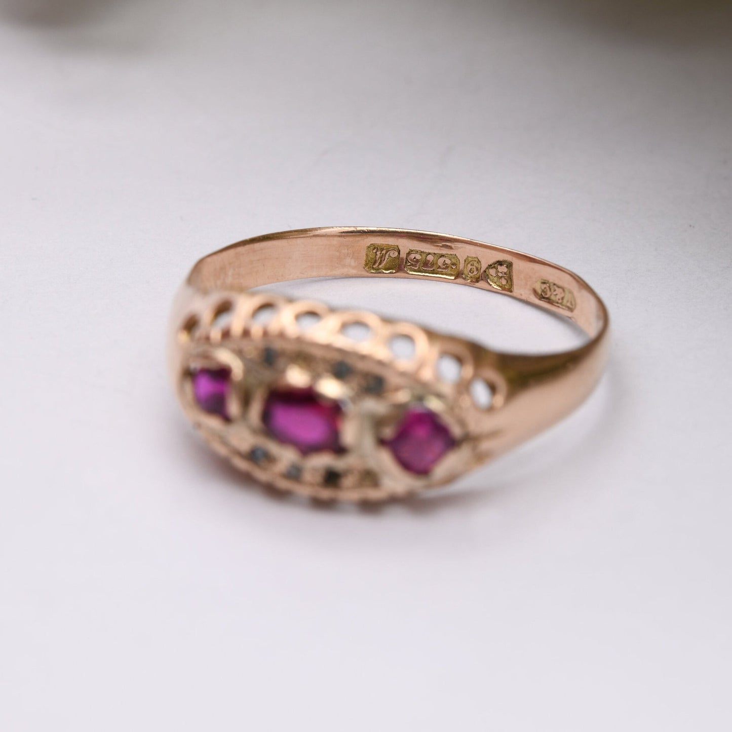 Antique 9ct Gold Ruby Diamond Boat Ring 1912 Chester