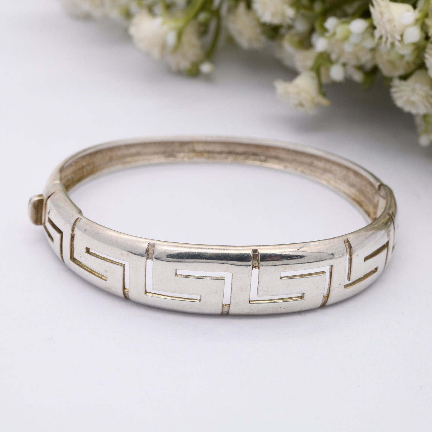 Vintage Sterling Silver Greek Key Bangle Bracelet