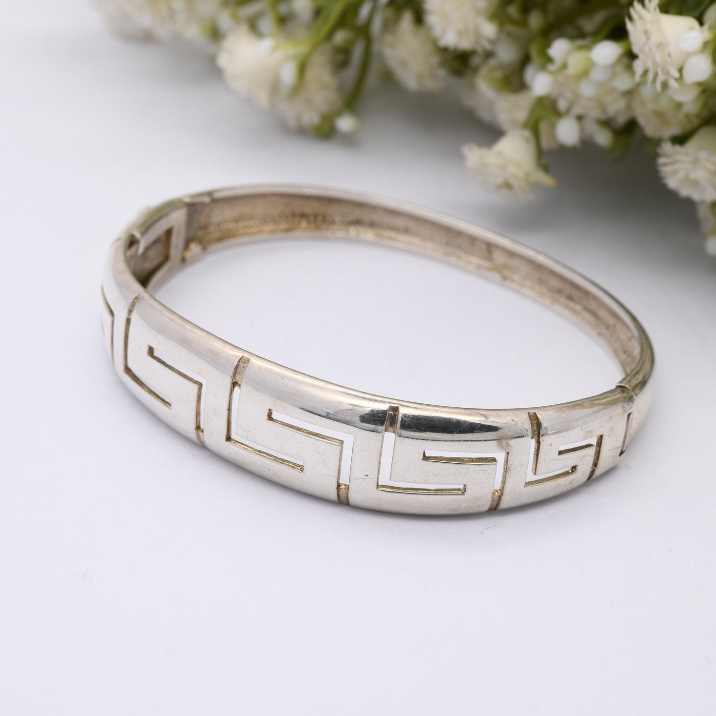 Vintage Sterling Silver Greek Key Bangle Bracelet