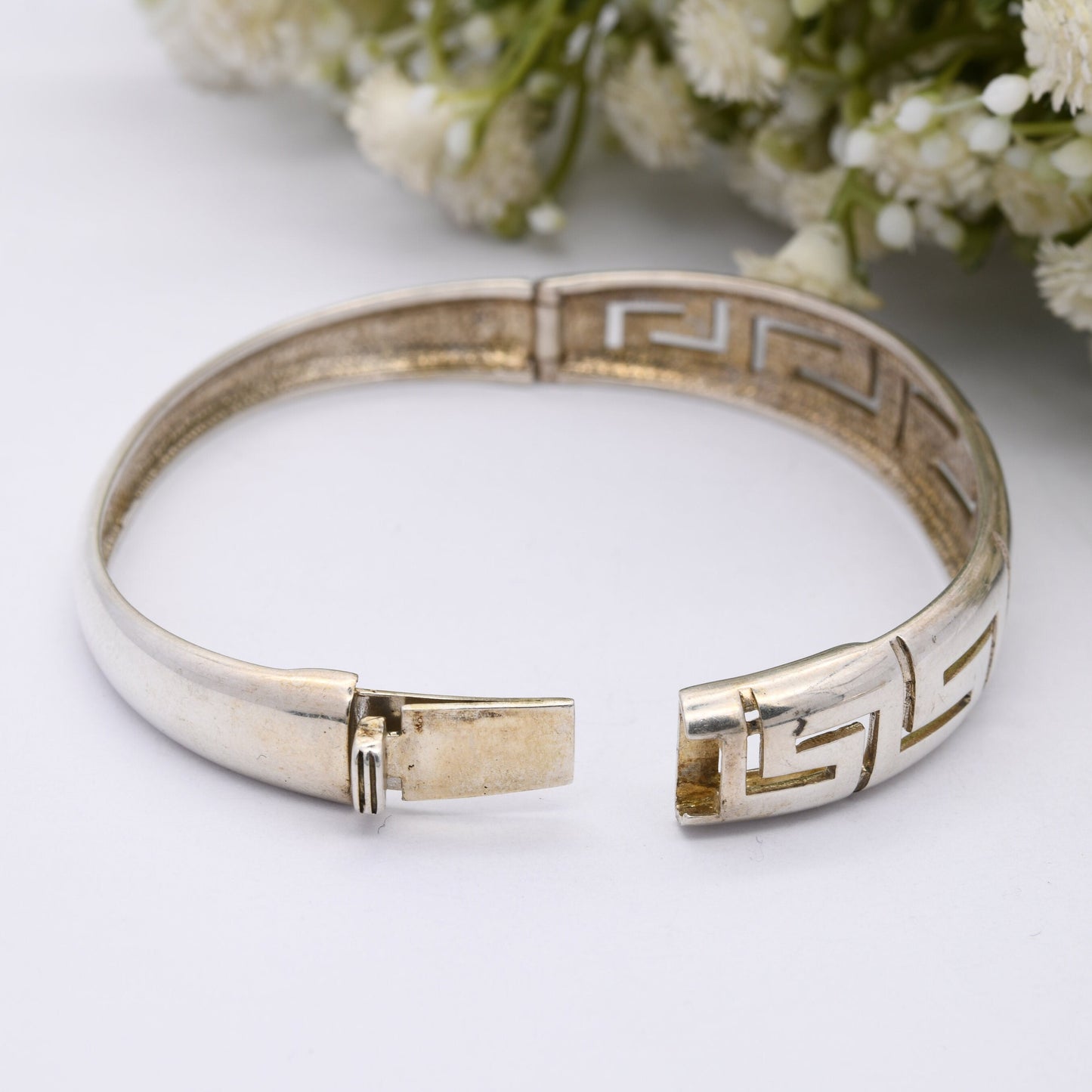Vintage Sterling Silver Greek Key Bangle Bracelet