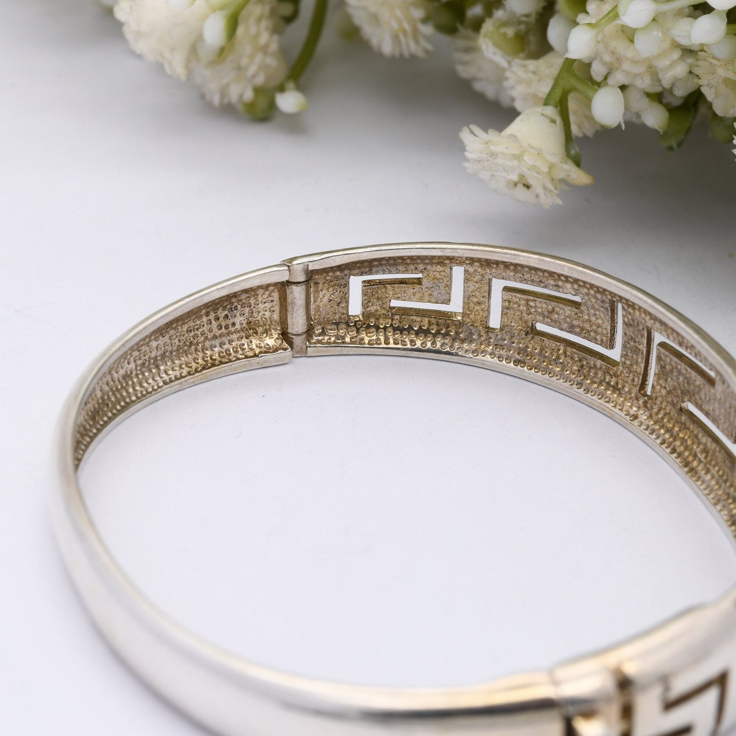 Vintage Sterling Silver Greek Key Bangle Bracelet