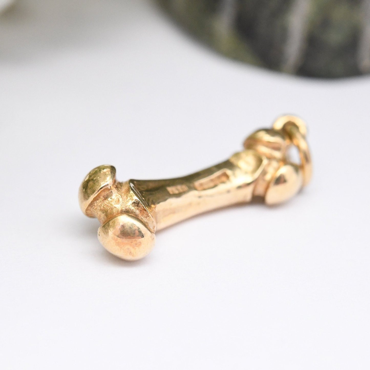 Vintage 9ct Gold Bone Charm Pendant 1983 - Solid Gold Dog Bone | Charm Bracelet Charm Necklace