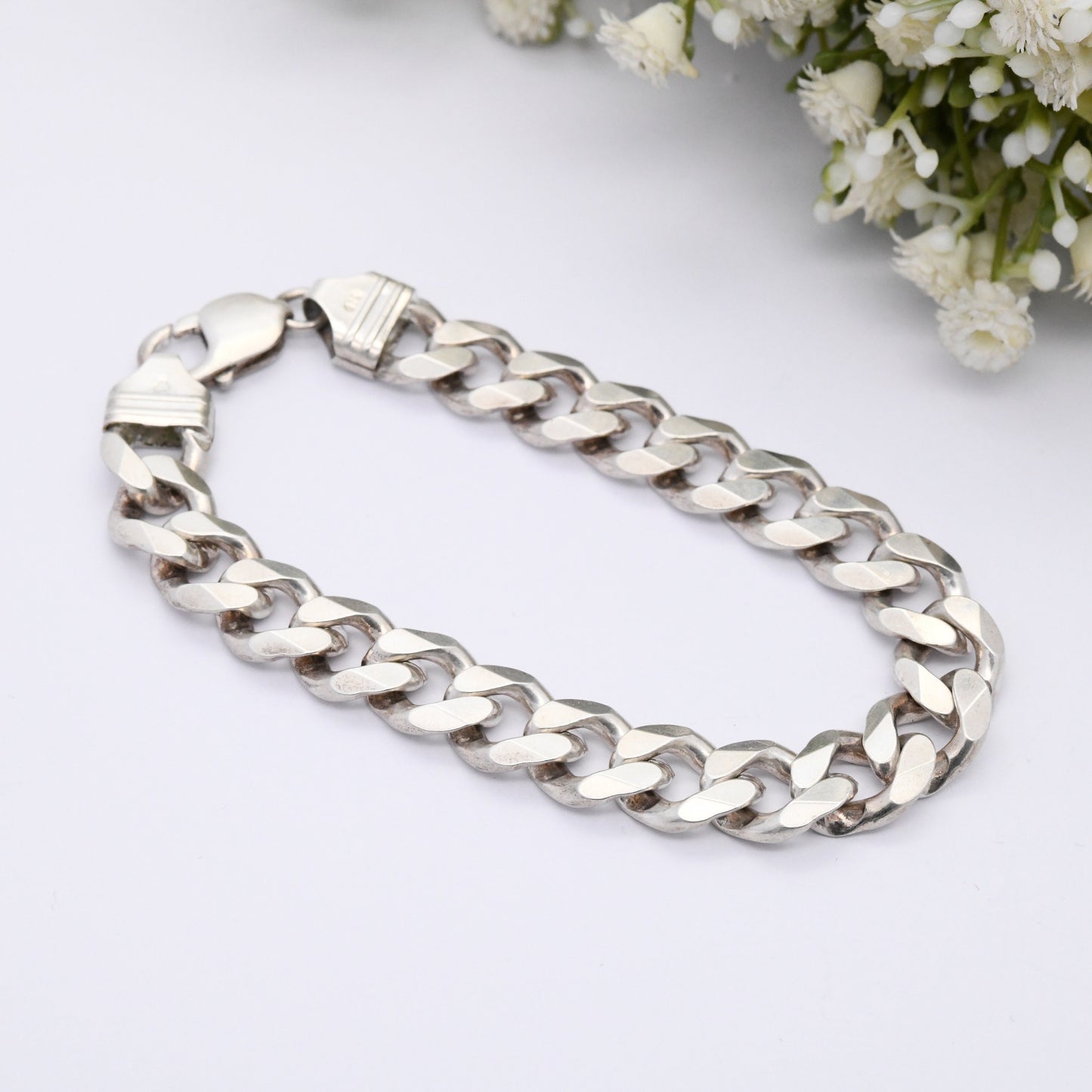 Chunky Vintage Sterling Silver Curb Link Chain Bracelet