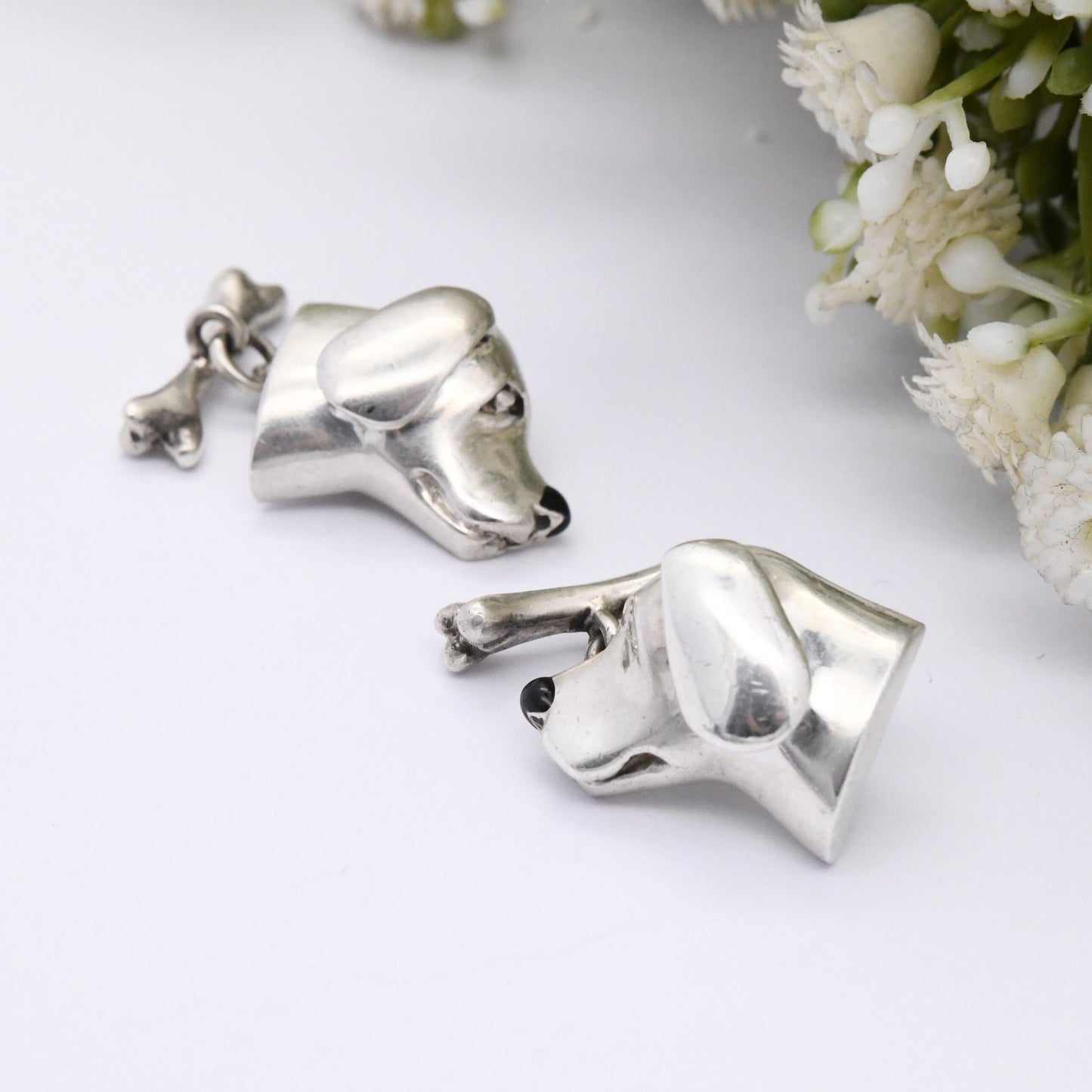 Vintage Links of London Sterling Silver Dog and Bone Cufflinks 1997
