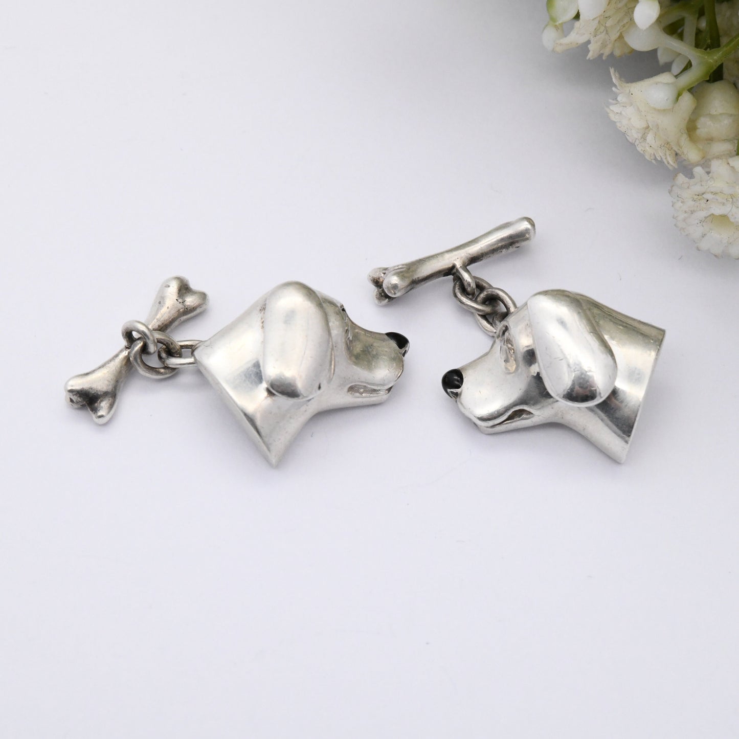 Vintage Links of London Sterling Silver Dog and Bone Cufflinks 1997