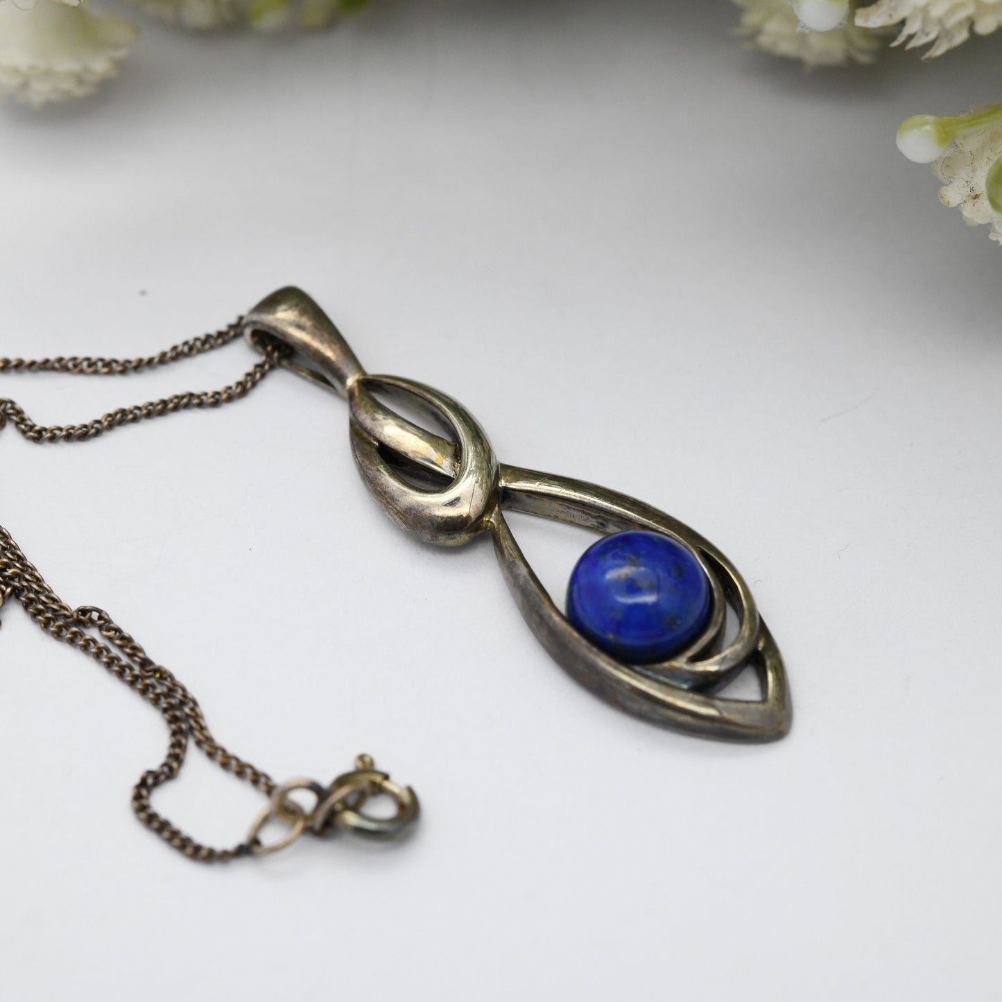 Vintage Sterling Silver Lapis Lazuli Pendant Necklace