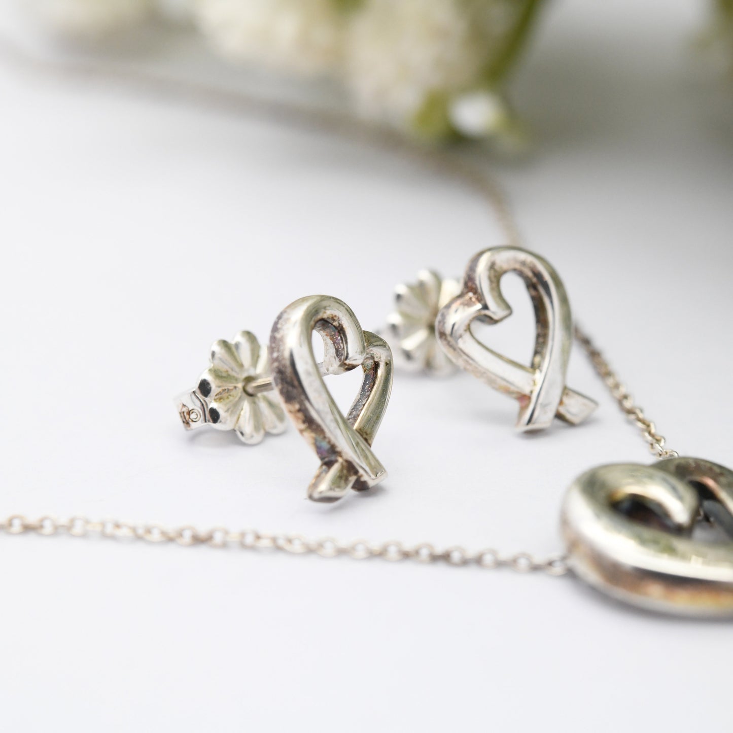 Tiffany & Co Paloma Picasso Loving Heart Pendant and Earrings Sterling Silver Jewellery Set - Signed Designer Jewellery
