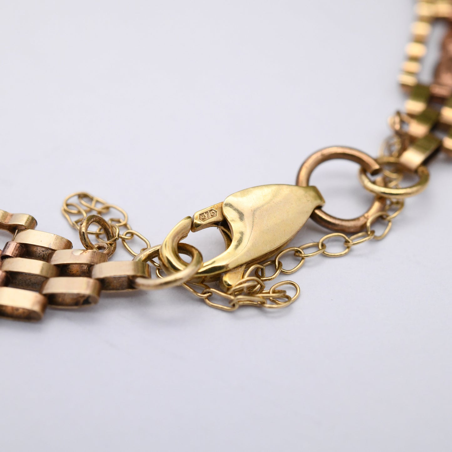 Vintage 9ct Rose Gold Gate Link Chain Bracelet with Safety Chain