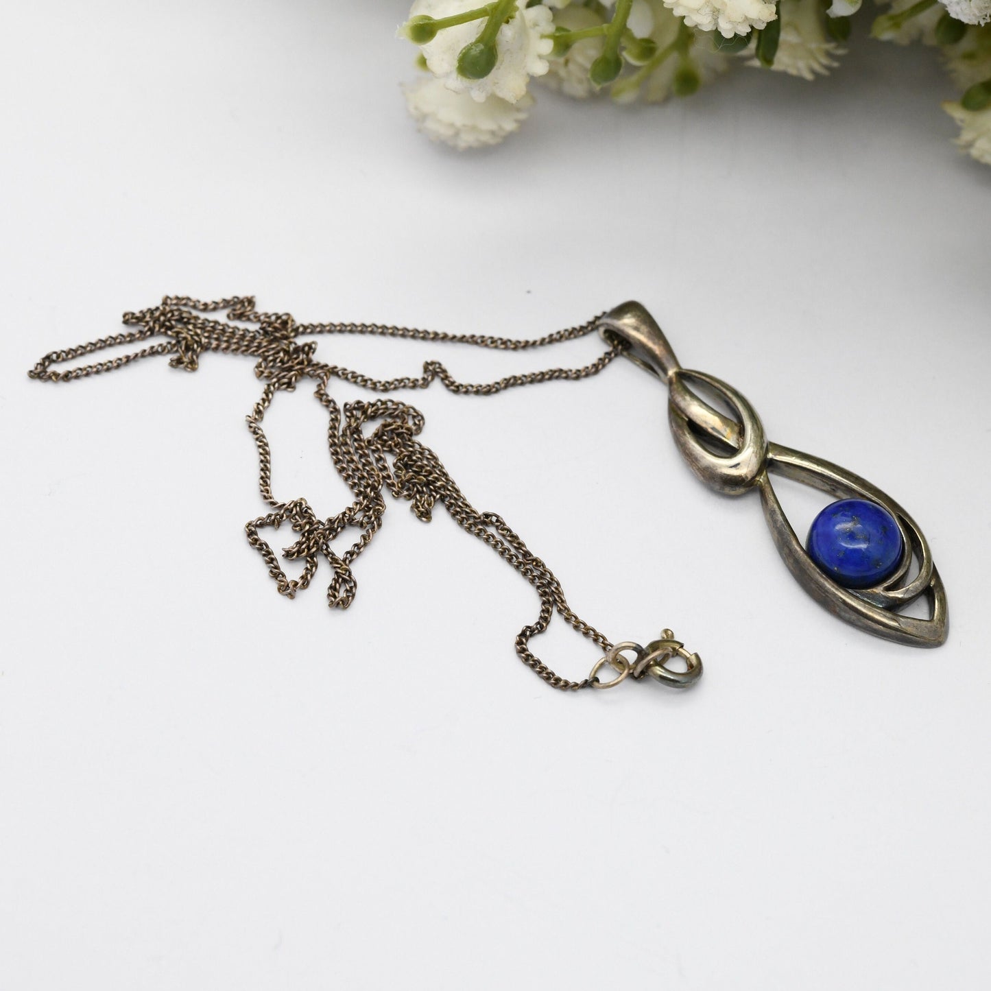 Vintage Sterling Silver Lapis Lazuli Pendant Necklace