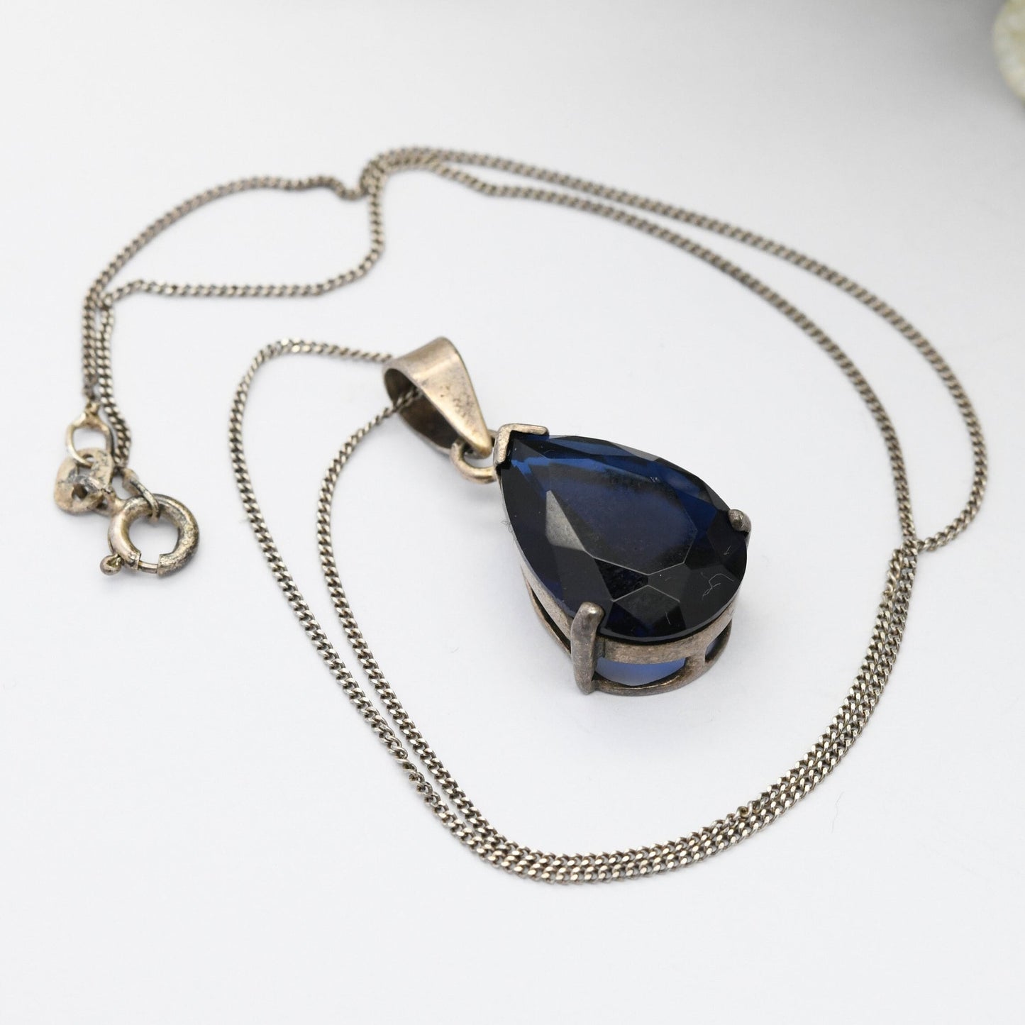 Sterling Silver Blue Stone Pendant Necklace