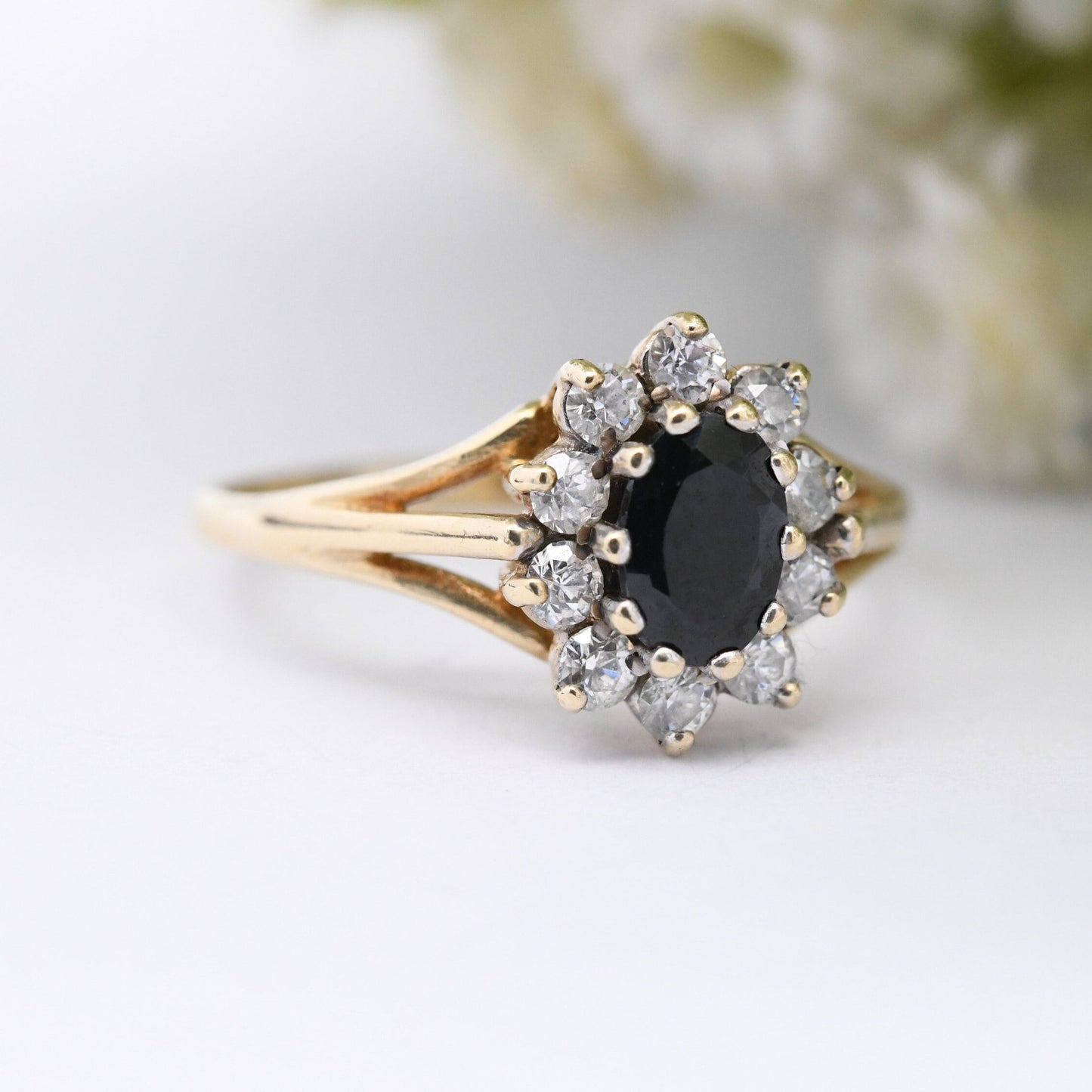 Vintage 9ct Gold Sapphire Halo Cluster Ring
