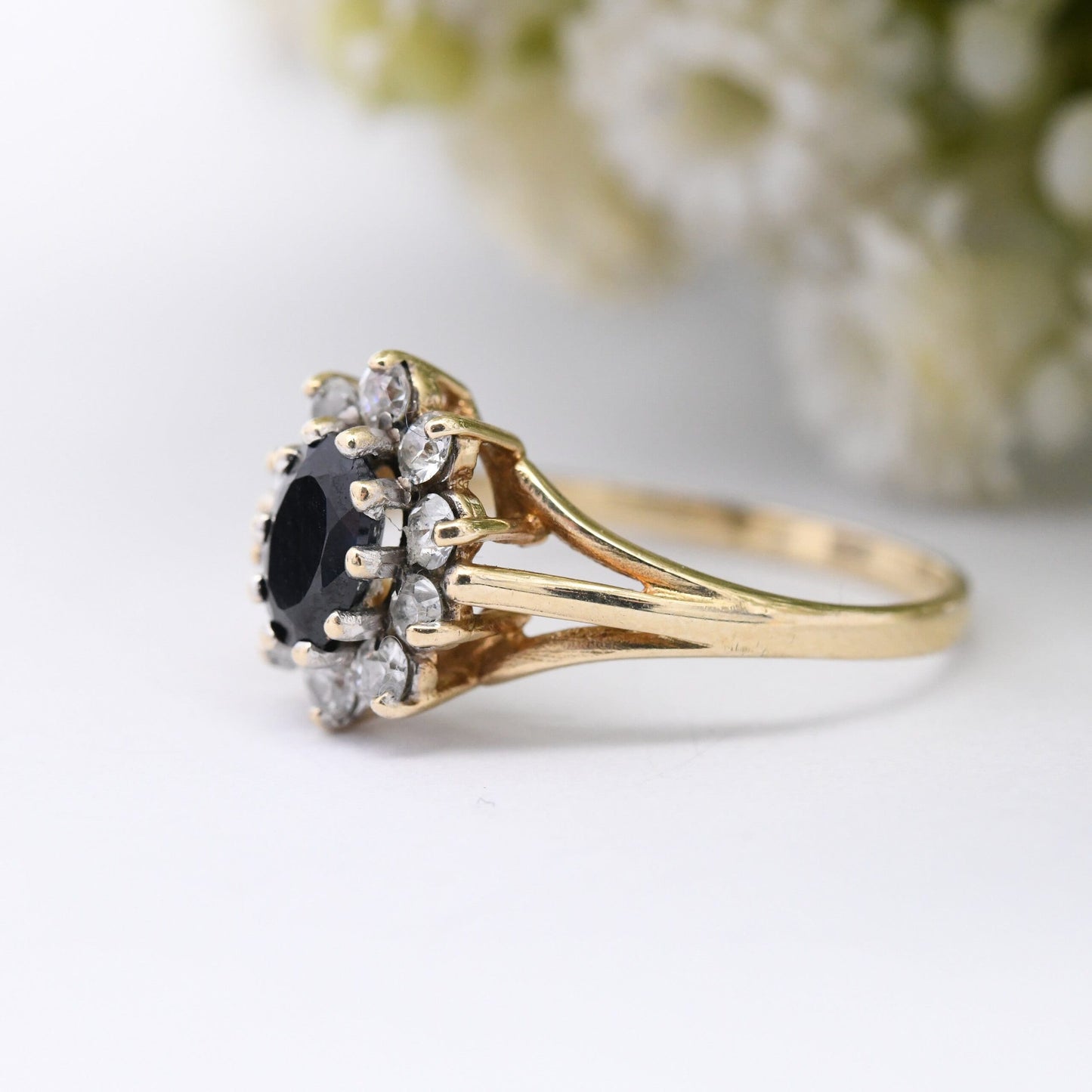 Vintage 9ct Gold Sapphire Halo Cluster Ring