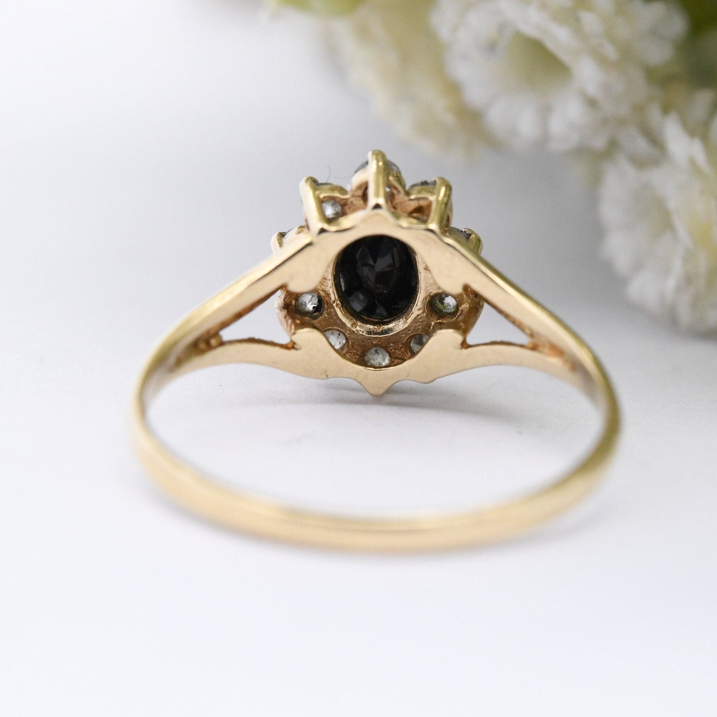 Vintage 9ct Gold Sapphire Halo Cluster Ring
