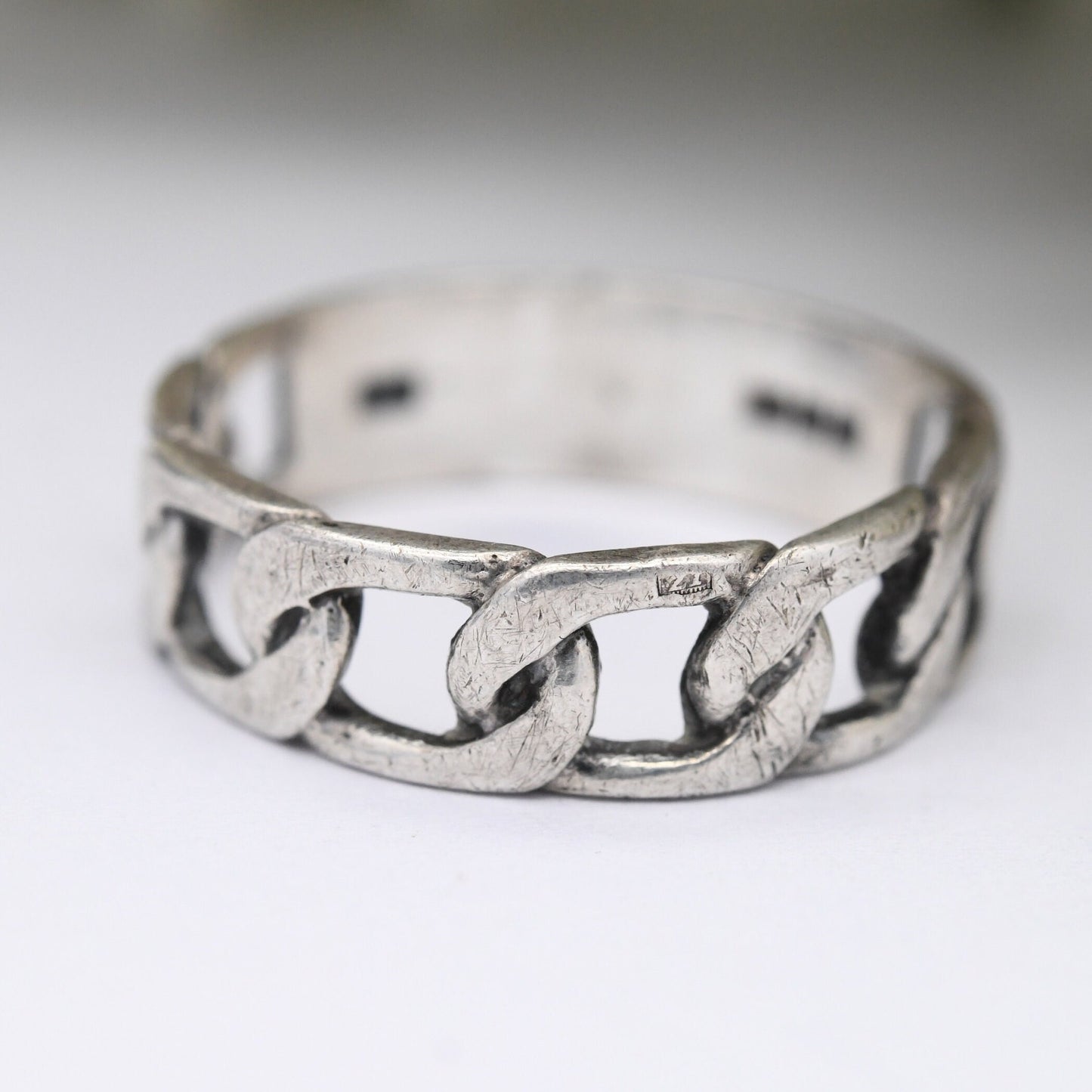 Vintage Sterling Silver Chain Band Ring 1978 - Openwork Curb Link Design | Mid-Century Modernist | UK Size - N 1/2 | US Size - 7