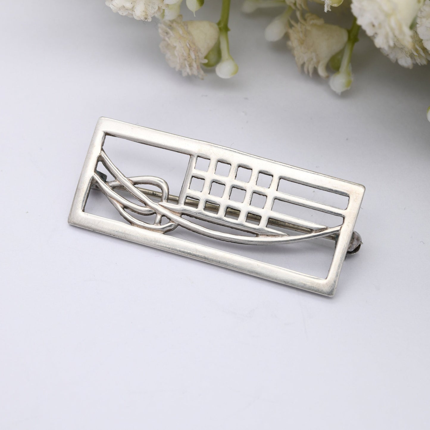 Vintage Carrick Scottish Sterling Silver Brooch CJL - Mackintosh Stained Glass Window Style | Celtic Flower Design
