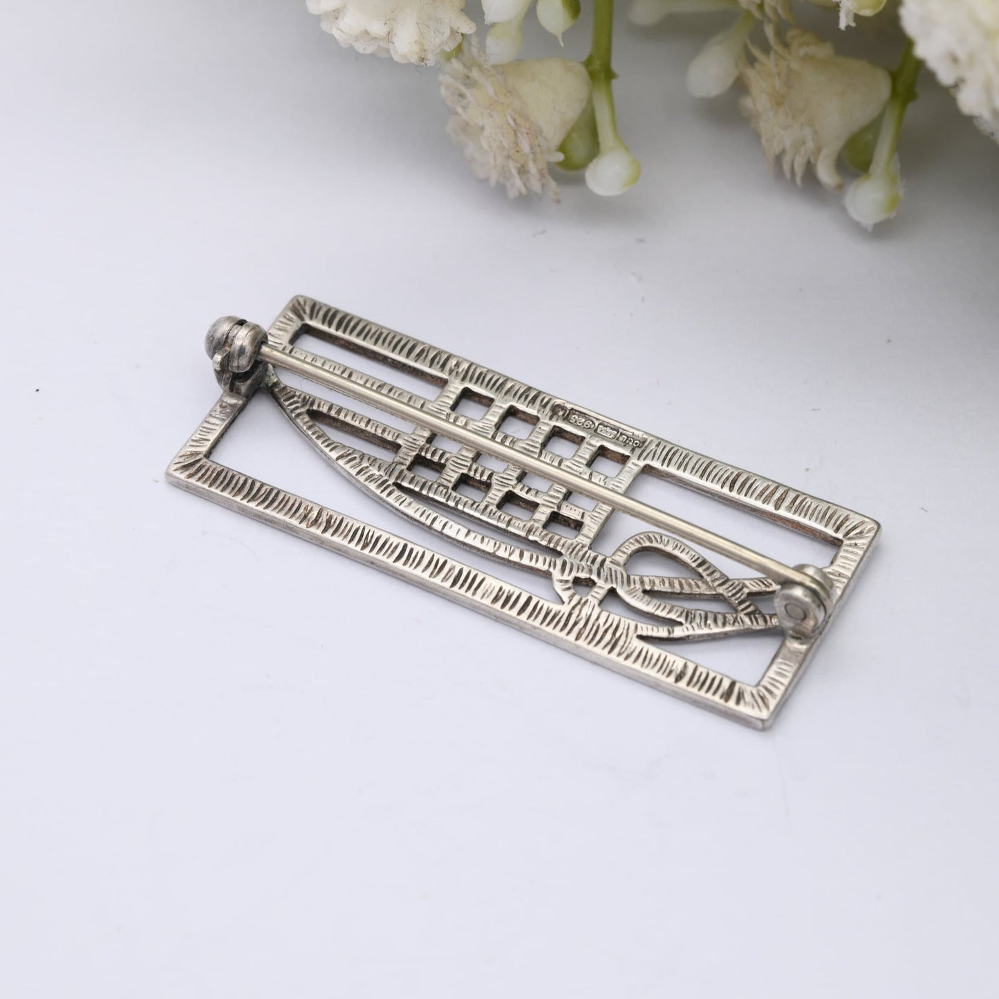 Vintage Carrick Scottish Sterling Silver Brooch CJL - Mackintosh Stained Glass Window Style | Celtic Flower Design