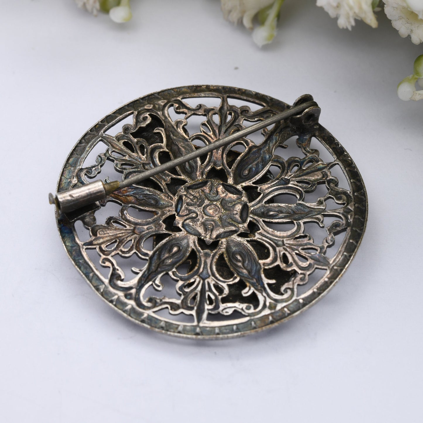 Vintage French Normandie Girl Brooch - Unusual Large Statement Jewellery | Repousse Young Woman's Face