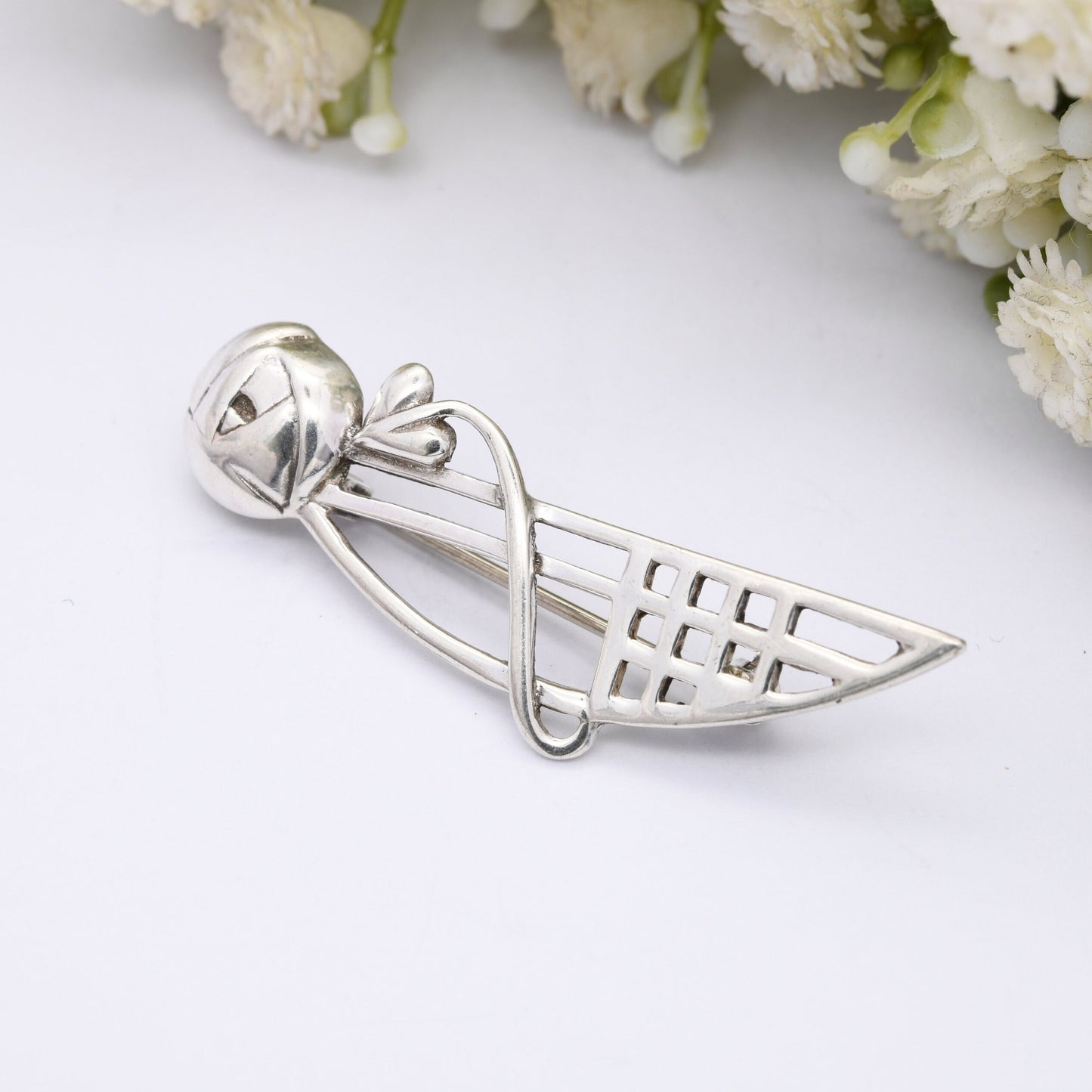 Vintage Scottish Sterling Silver Glasgow Rose Brooch 1993 by Carrick CJL - Mackintosh Stained Glass Window Style | Celtic Flower Design