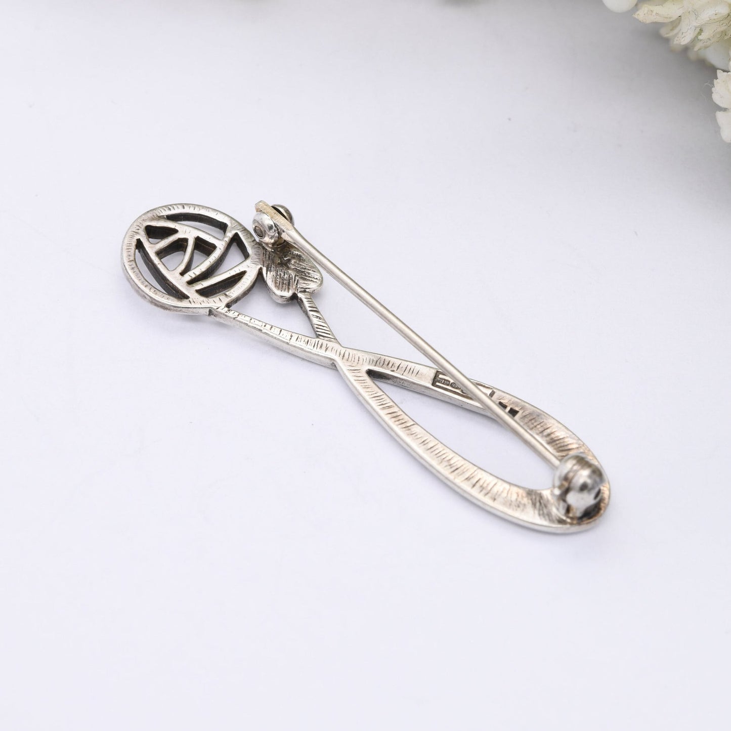 Vintage Carrick Scottish Rose Sterling Silver Brooch - Mackintosh Stained Glass Window Style | Celtic Flower Design