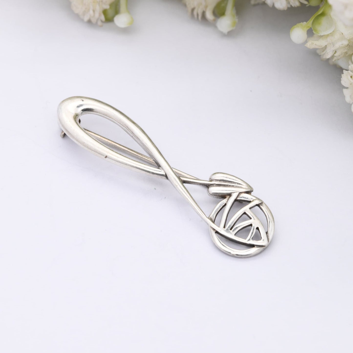 Vintage Carrick Scottish Rose Sterling Silver Brooch - Mackintosh Stained Glass Window Style | Celtic Flower Design