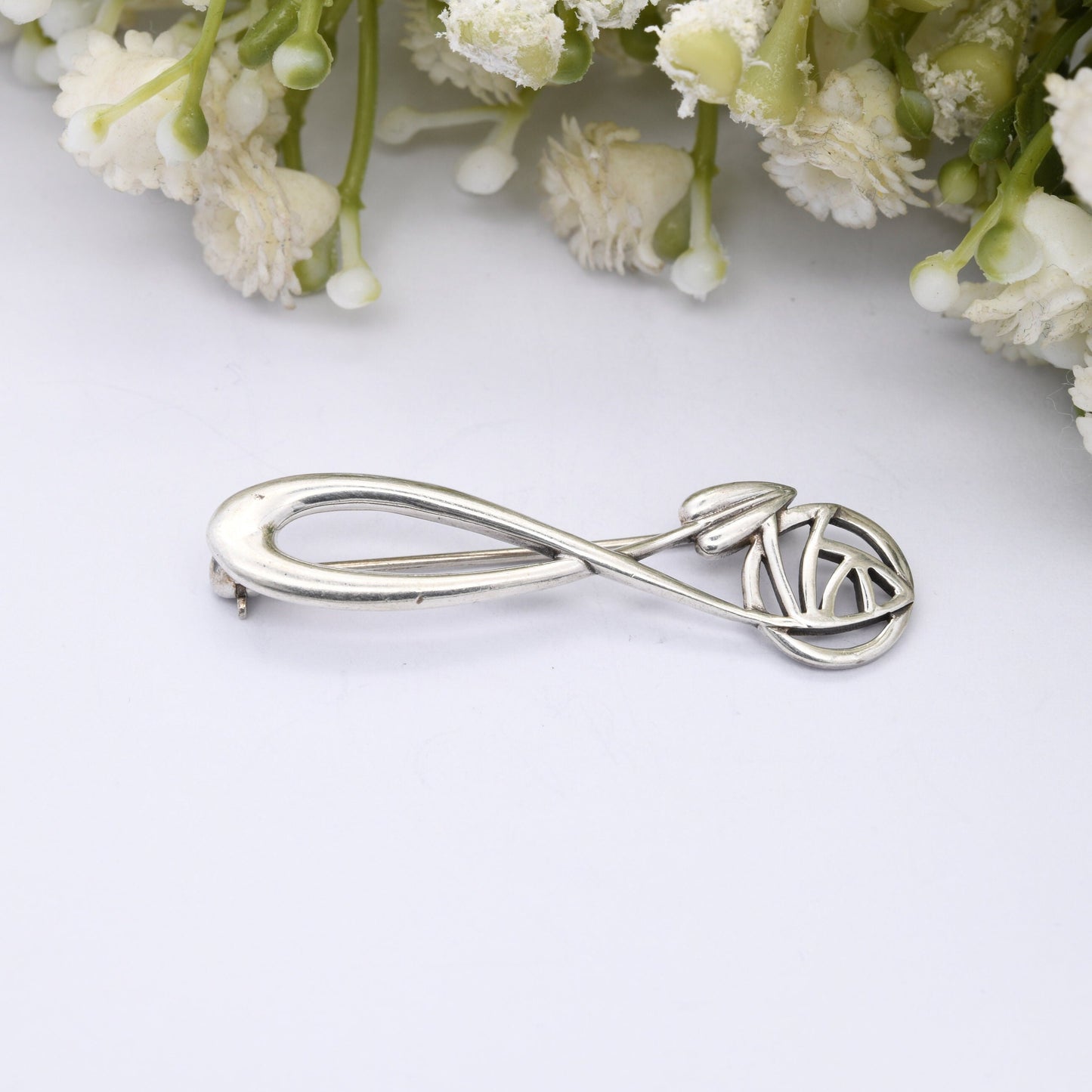 Vintage Carrick Scottish Rose Sterling Silver Brooch - Mackintosh Stained Glass Window Style | Celtic Flower Design