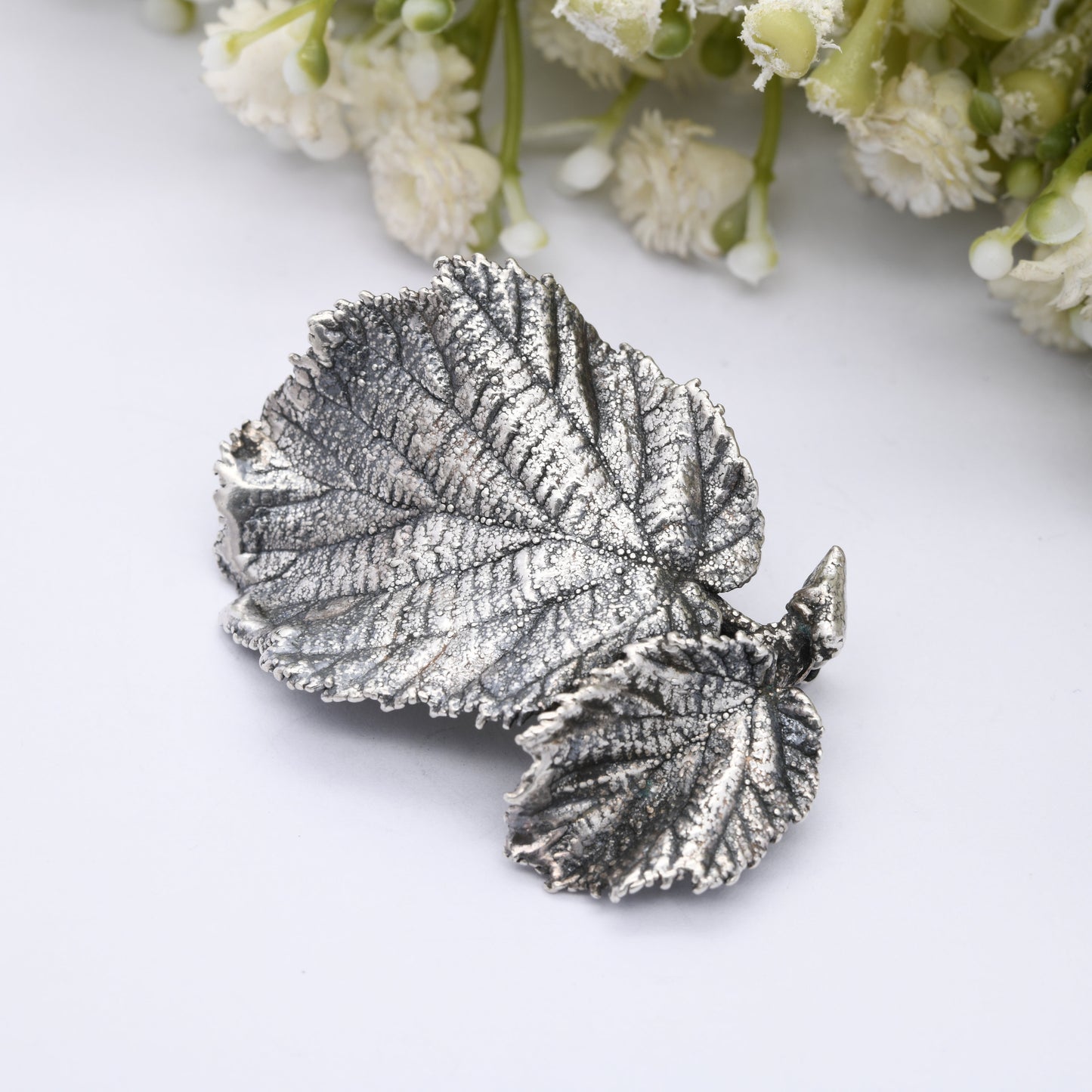 Vintage Ove Eriksen Silver Leaf Brooch Danish Designer - Mid-Century Scandinavian Silver | Textured Sterling Silver Realistic Leaves
