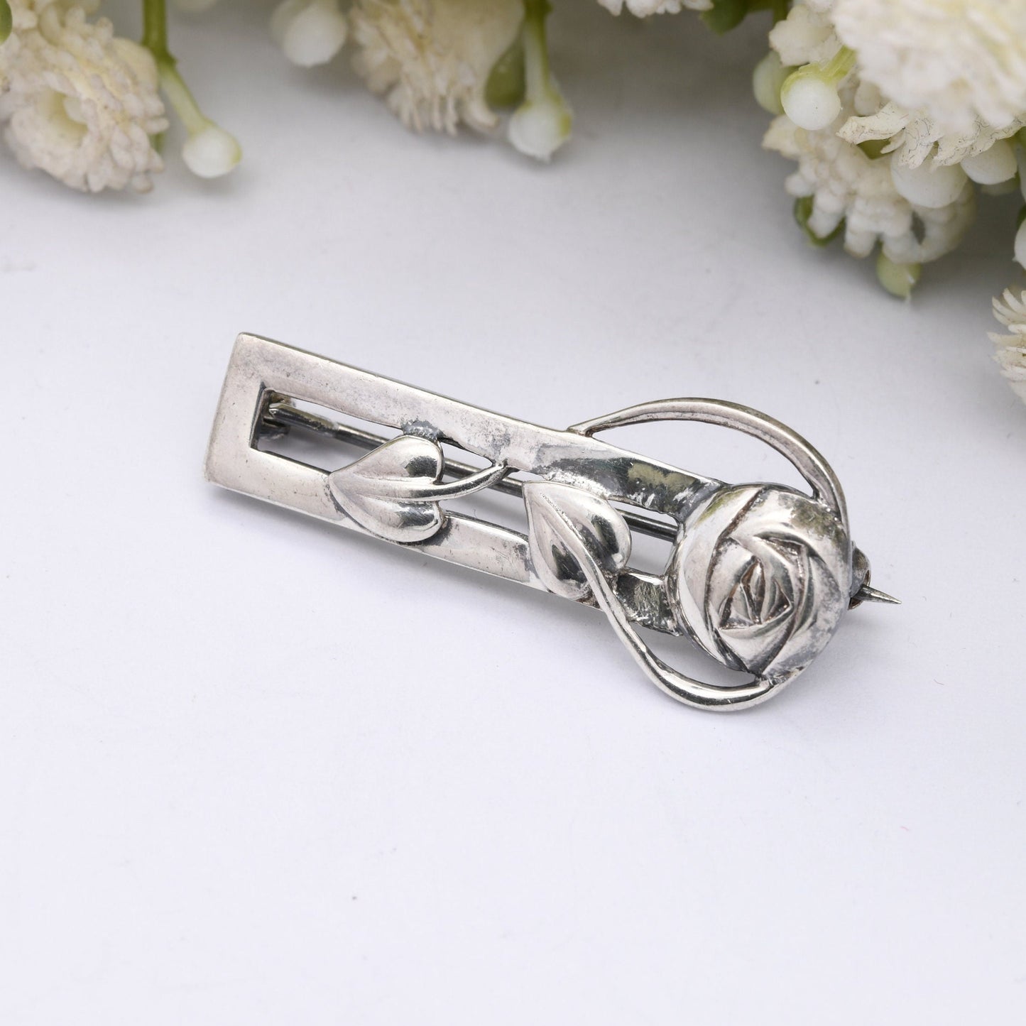 Vintage Scottish Sterling Silver Glasgow Rose Brooch - Mackintosh Stained Glass Window Style | Celtic Flower Design