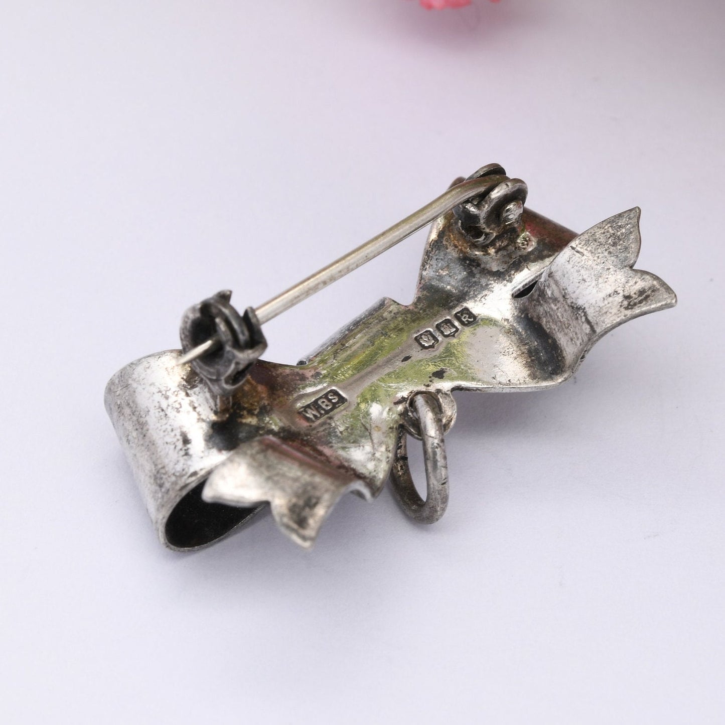 Vintage Ward Brothers Sterling Silver Bow Brooch with Pendant Drop 1965 - Victorian Style | Cute Bow Jewellery | Scottish Silver Jewellery