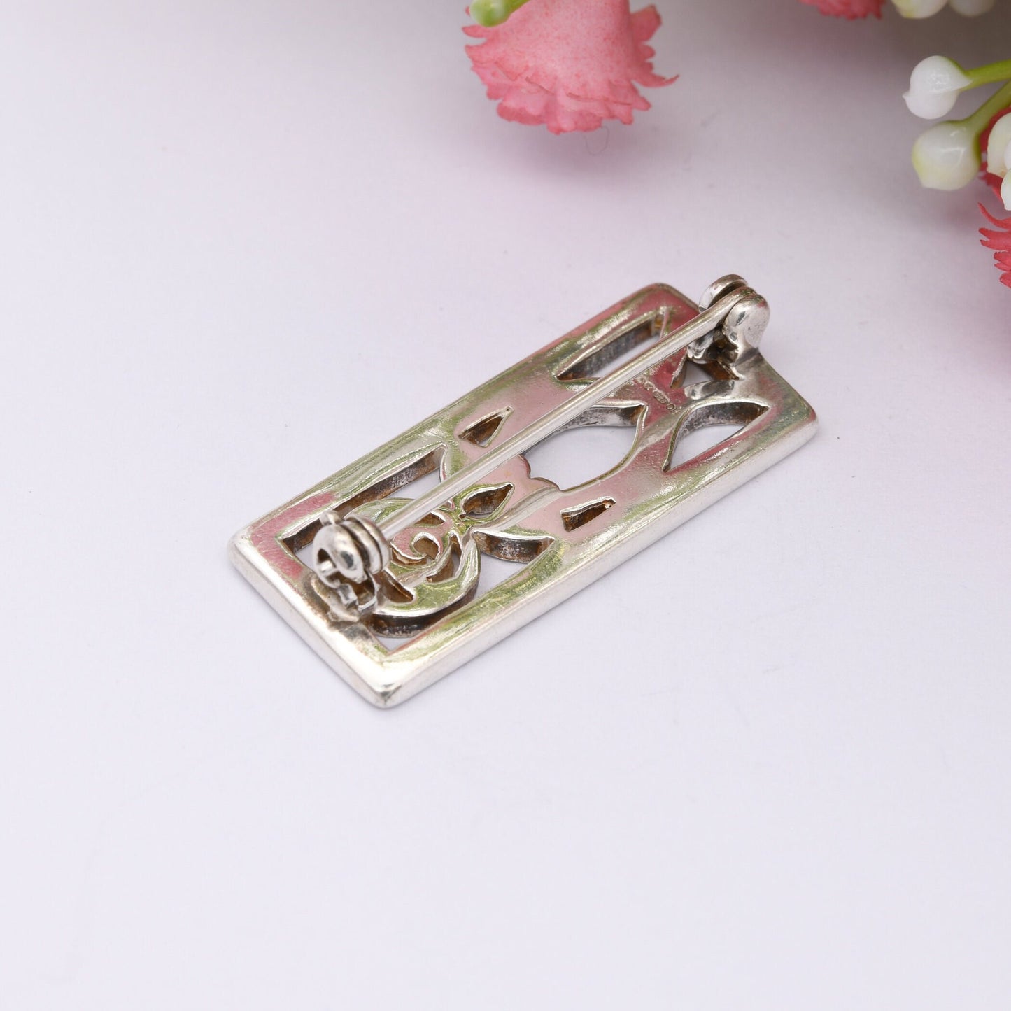 Vintage Scottish Sterling Silver Flower Brooch 1998 - Mackintosh Stained Glass Window Style | Celtic Rose Design