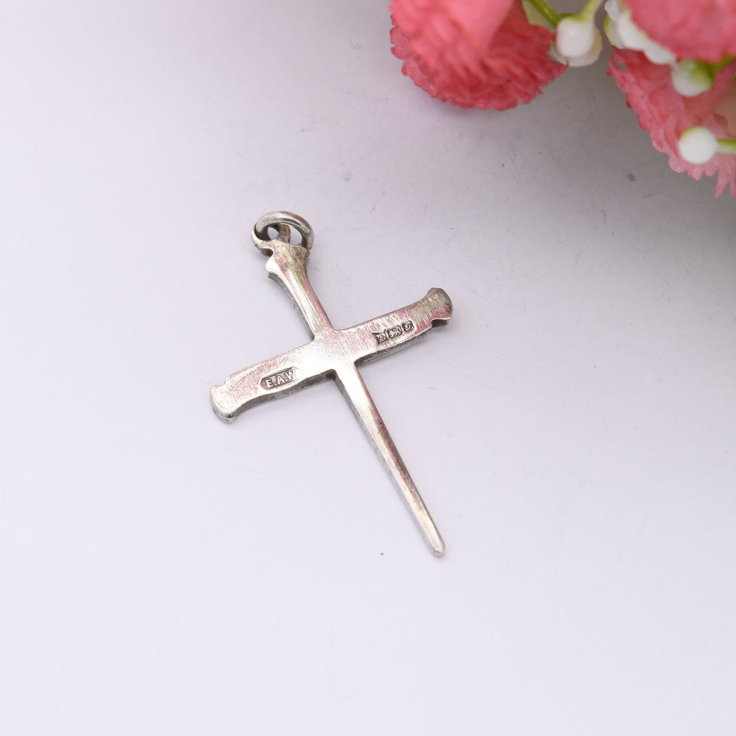 Vintage Sterling Silver Cross of Nails Pendant 1978 - Mid-Century Modernist Cross Made of Nails