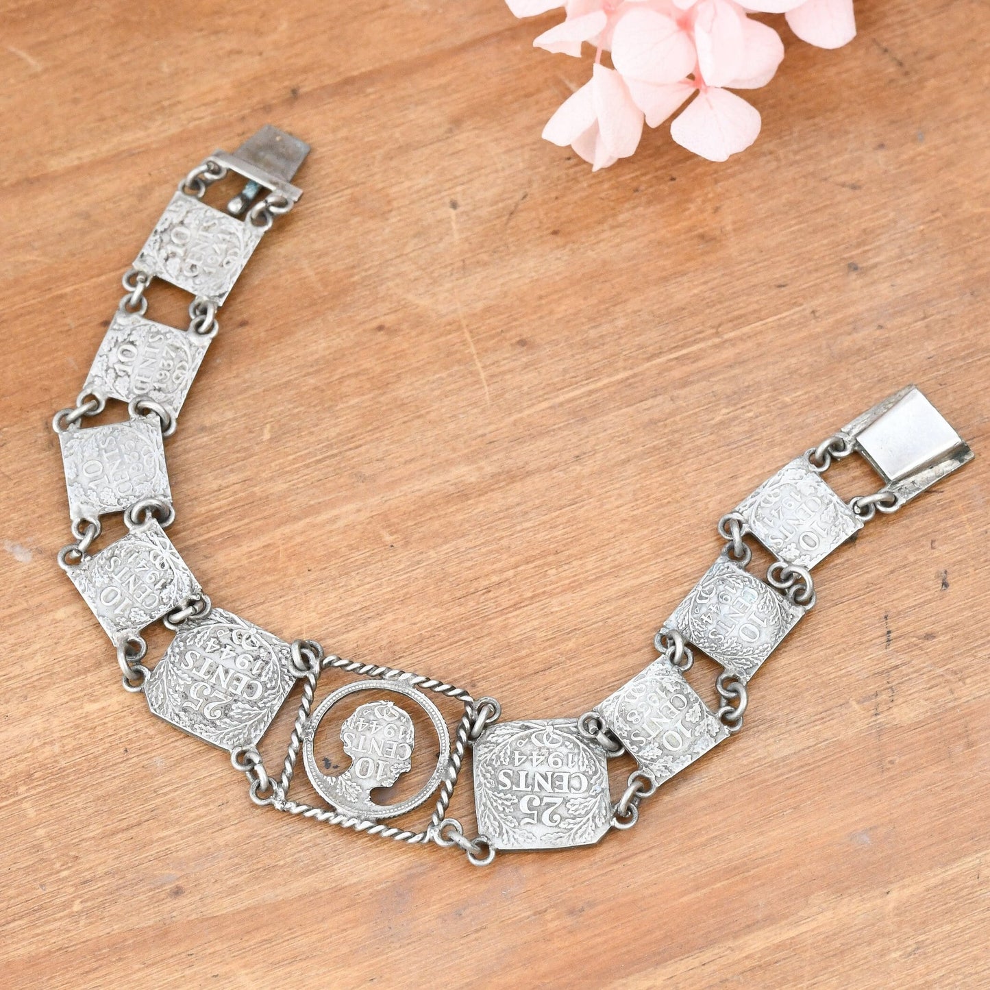 Vintage Silver Wilhelmina Dutch Coin Bracelet 1930s 1940s - Queen of Netherlands | Cut Out Silver Coin Jewellery